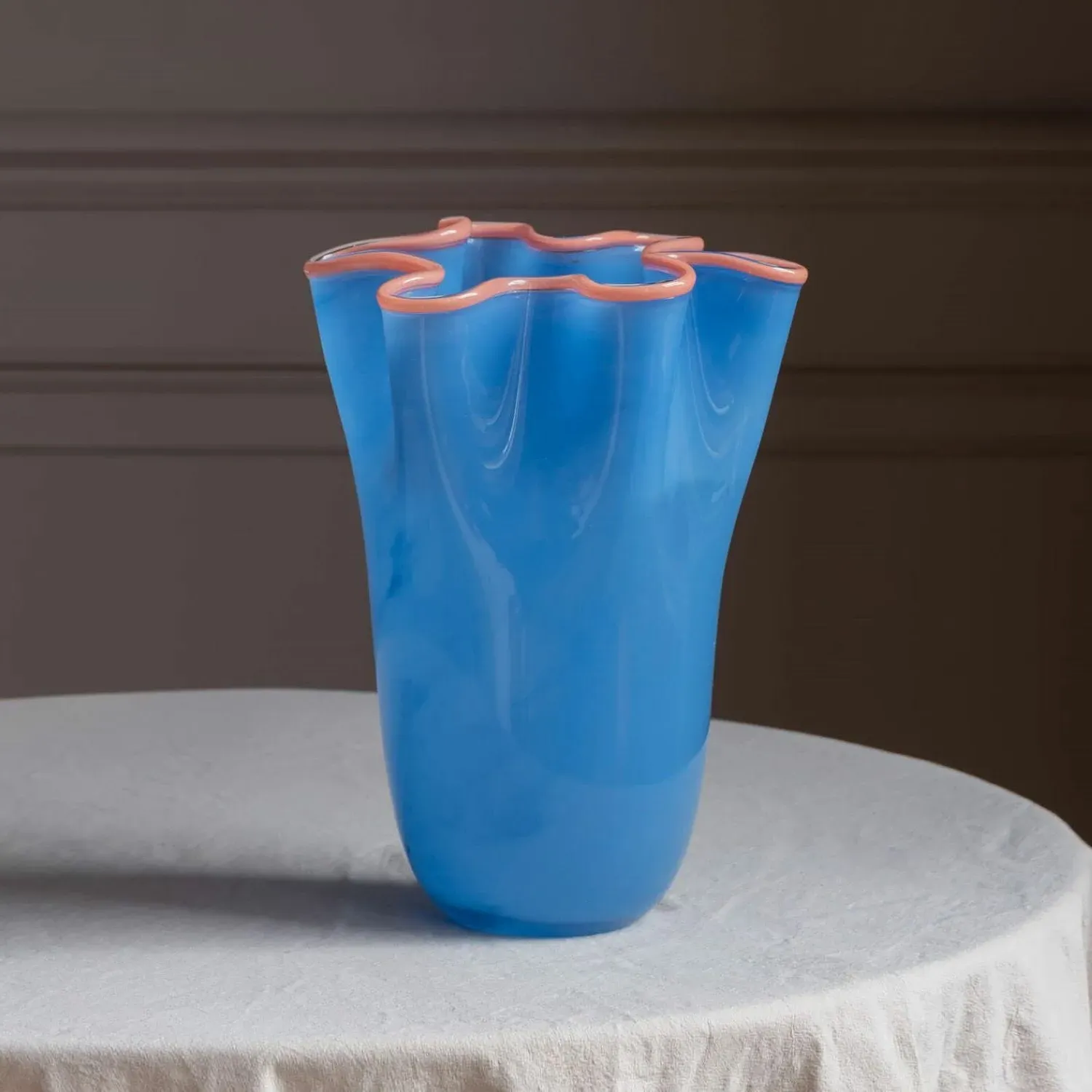 Large Ruffle Vase - Blue, Peach