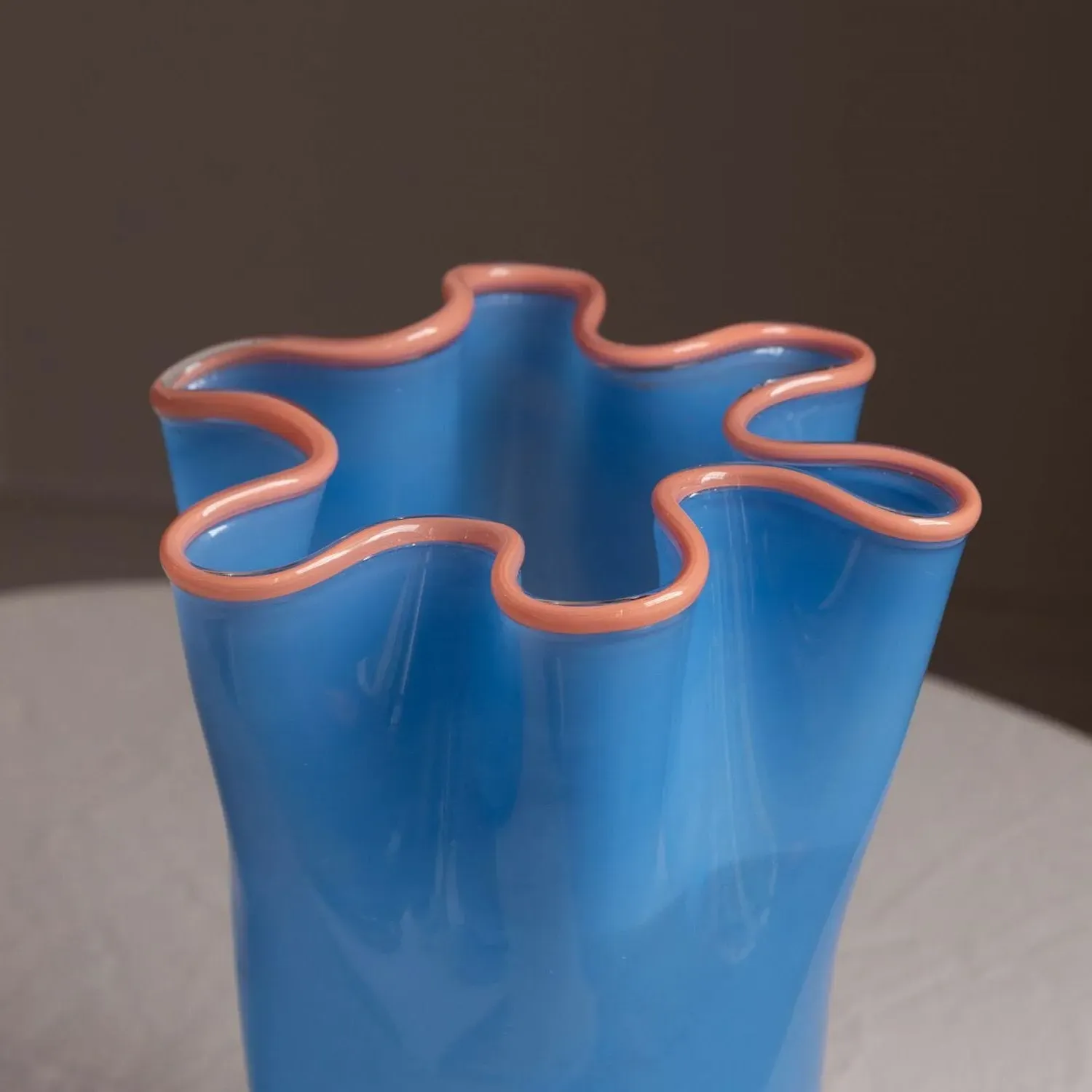 Large Ruffle Vase - Blue, Peach
