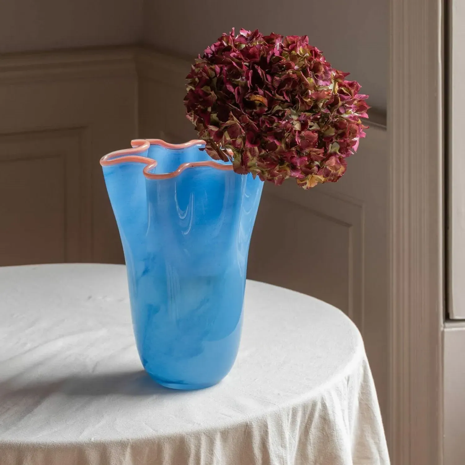 Large Ruffle Vase - Blue, Peach