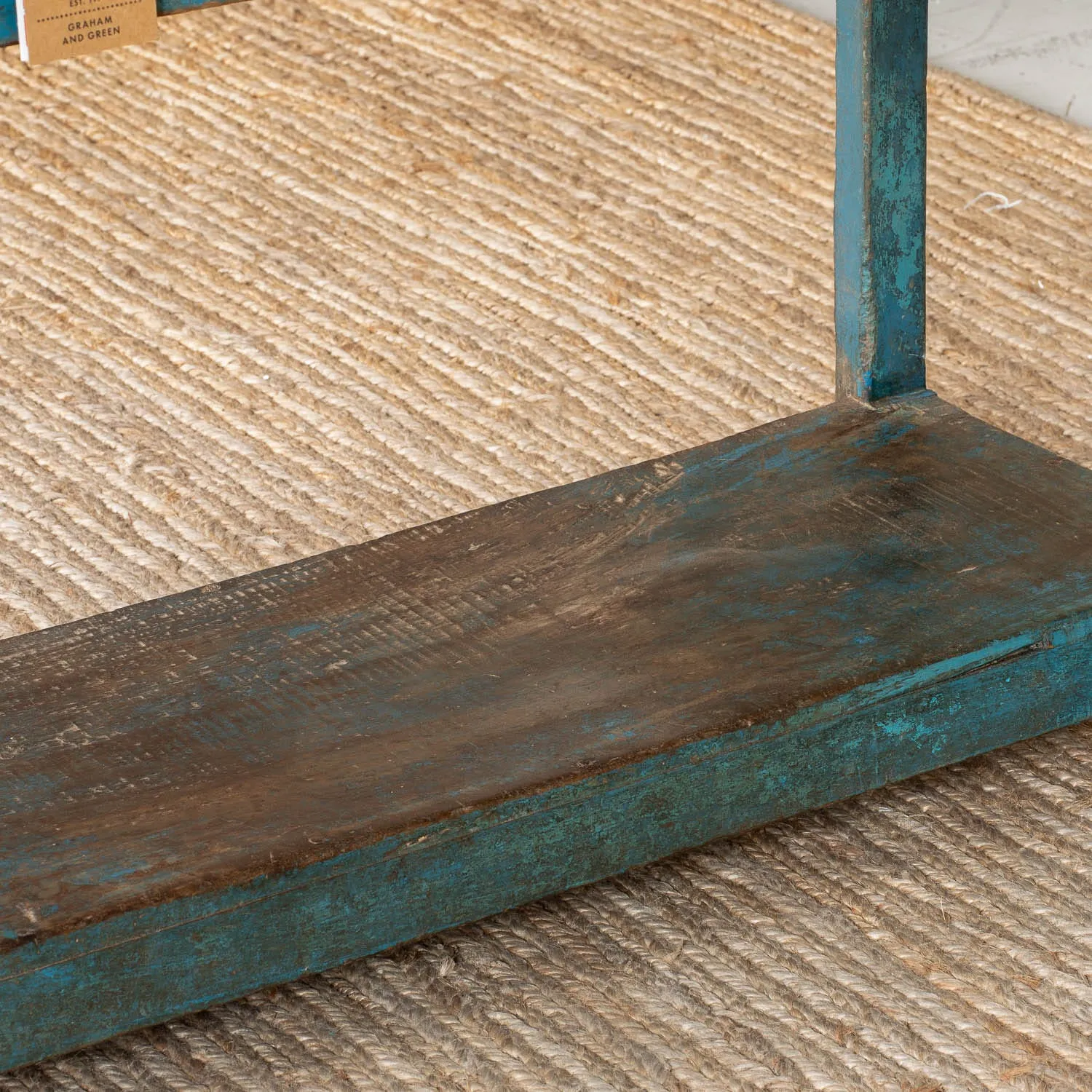 Large Shelving Rack with Glass Cabinet - Aqua Blue, Teak