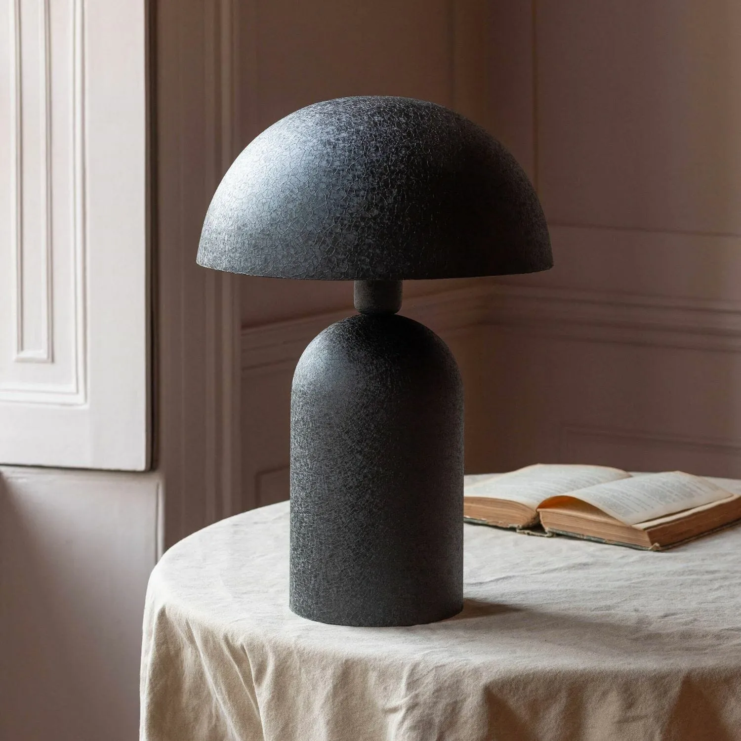 Large Textured Dome Table Lamp - Black, Iron