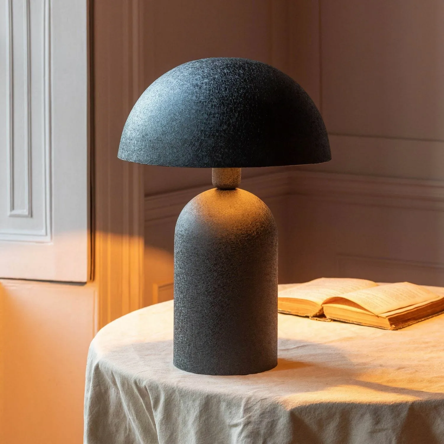 Large Textured Dome Table Lamp - Black, Iron