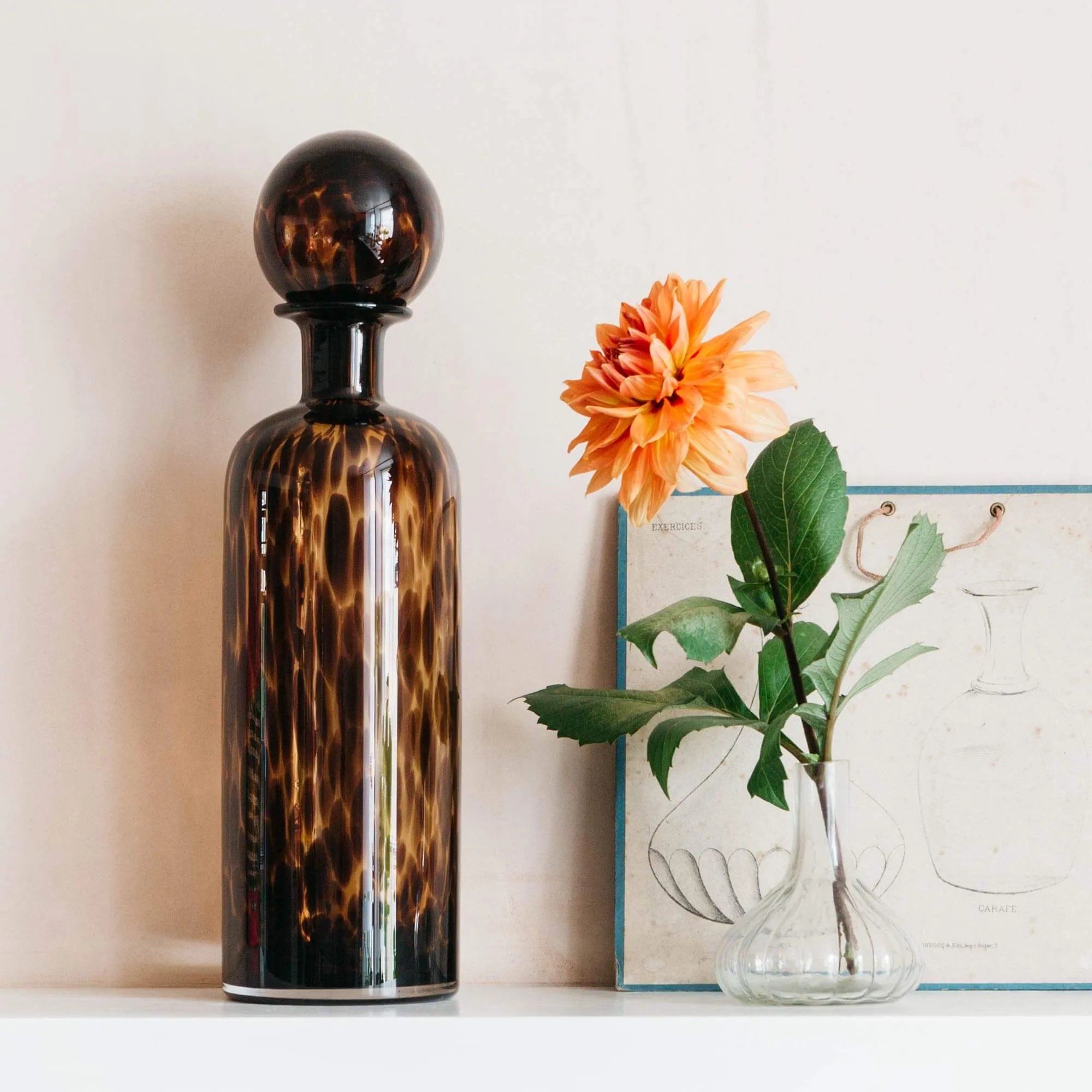 Large Tortoiseshell Bottle with Globe Stopper - Glass image