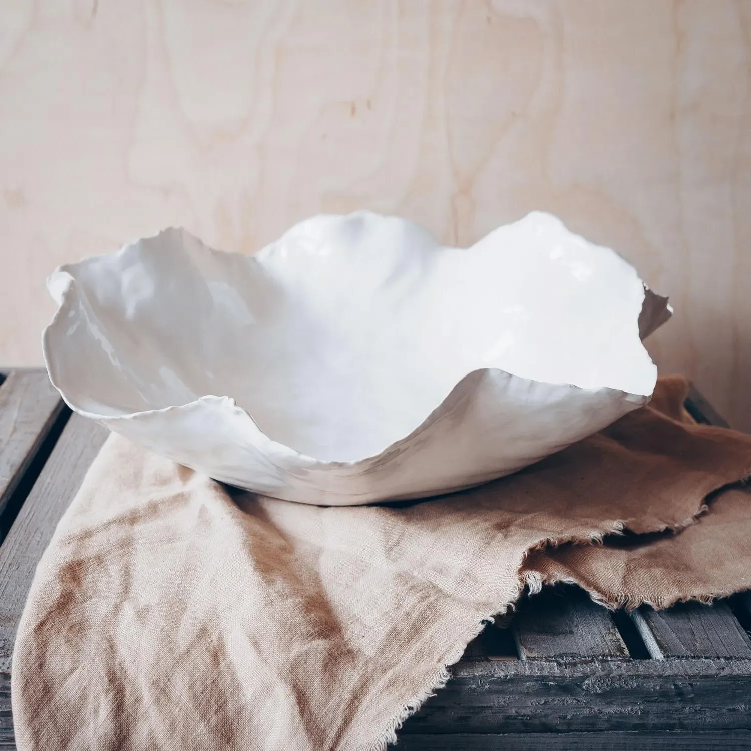 Large Wave Decorative Bowl - White, Ceramic image