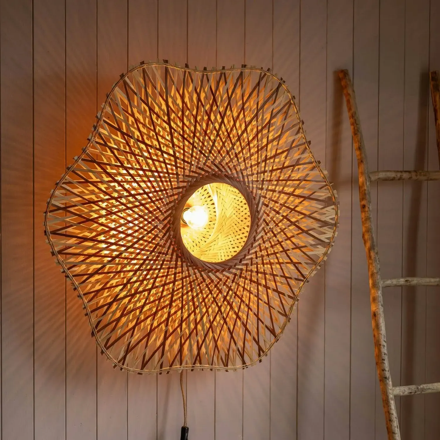 Large Woven Wall Light - Bamboo