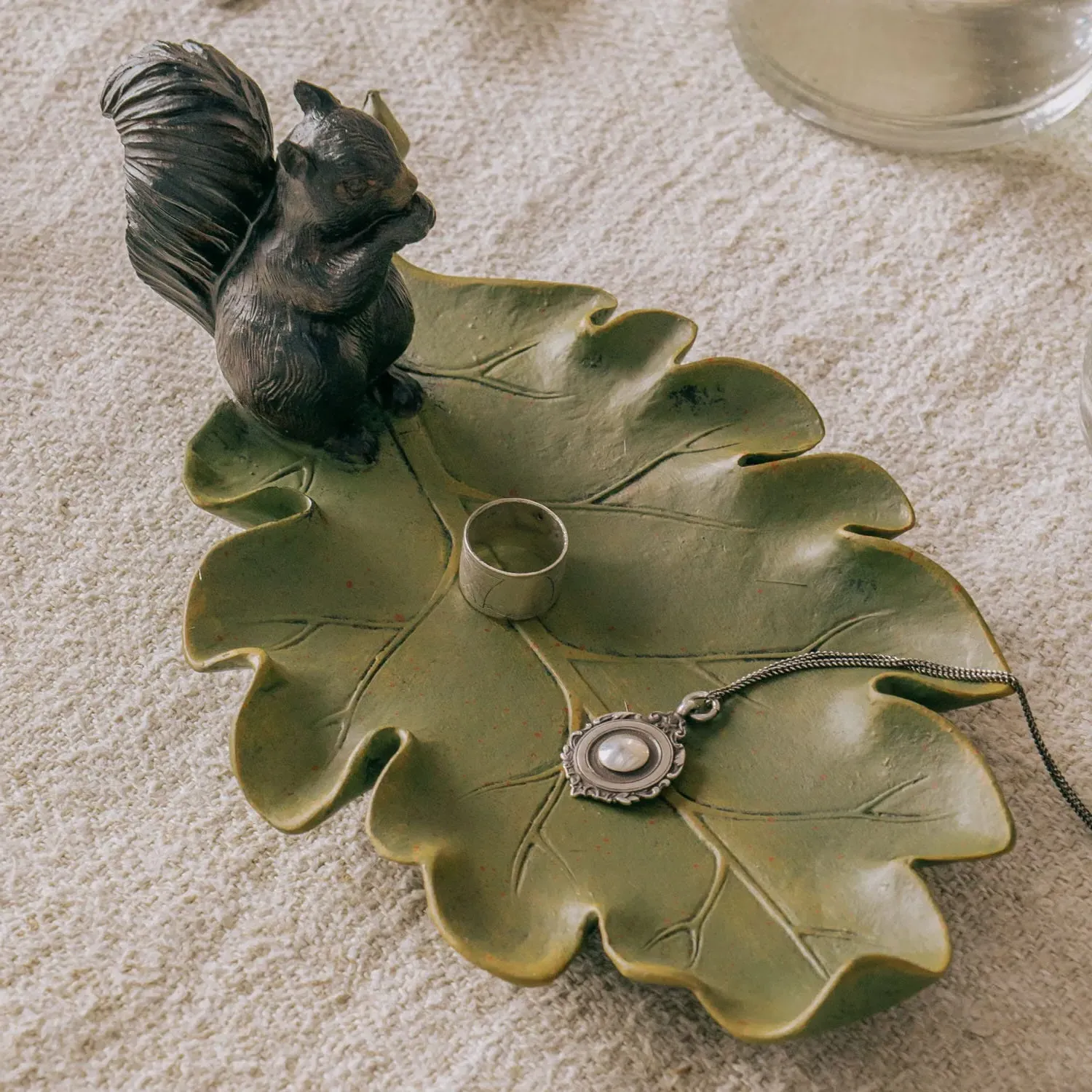 Leaf Trinket Tray with Squirrel