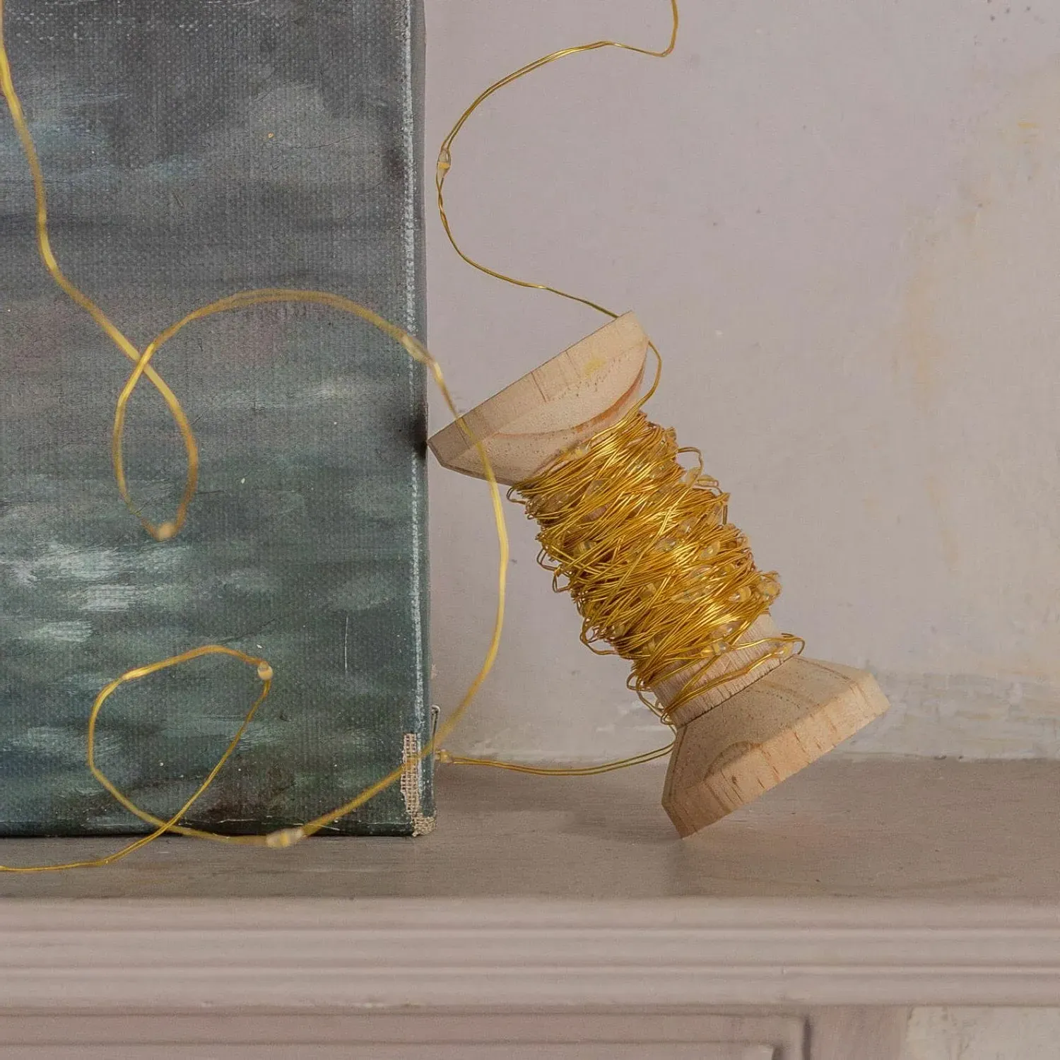 LED Rice Lights with Wooden Spool - Gold