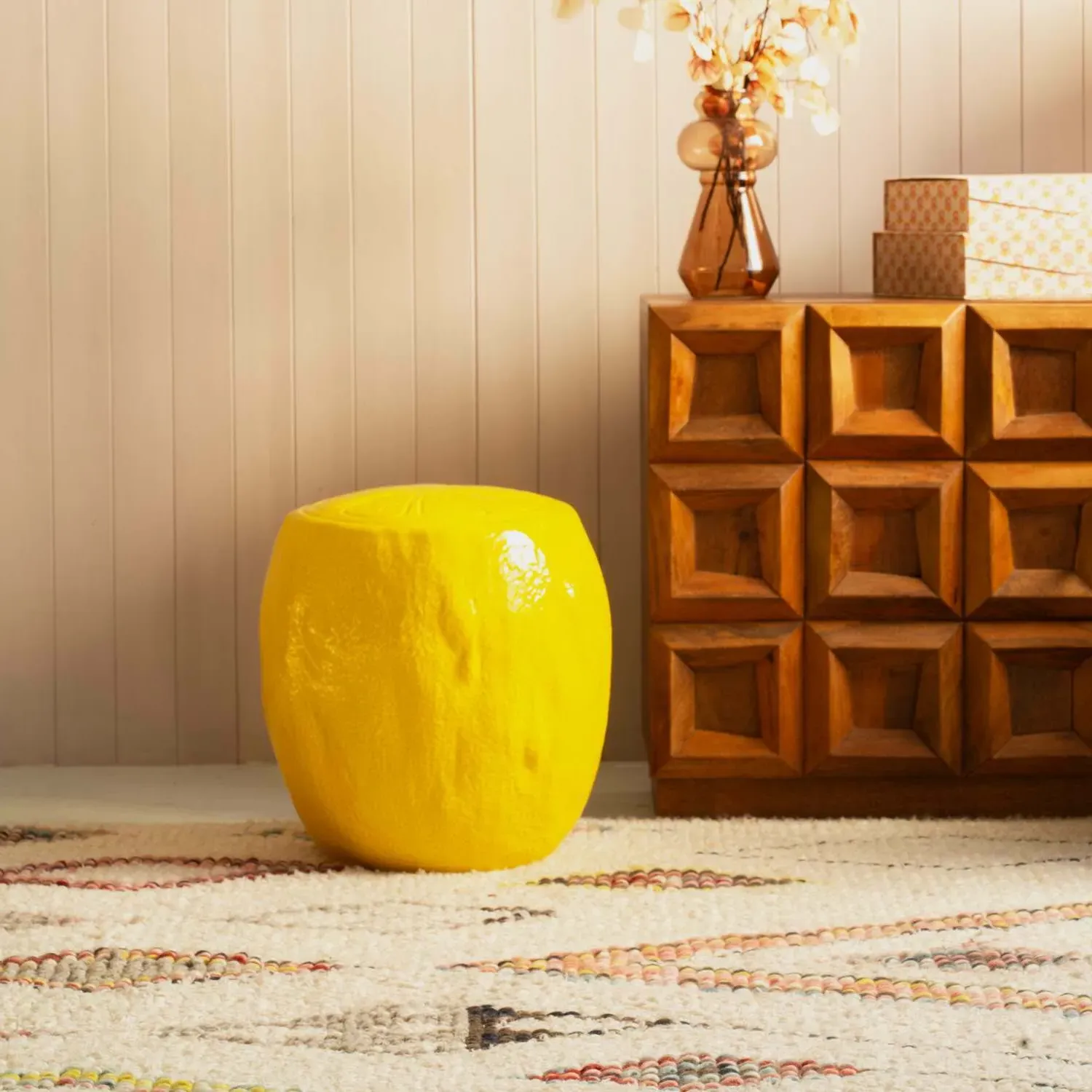 Lemon Yellow Ceramic Stool image