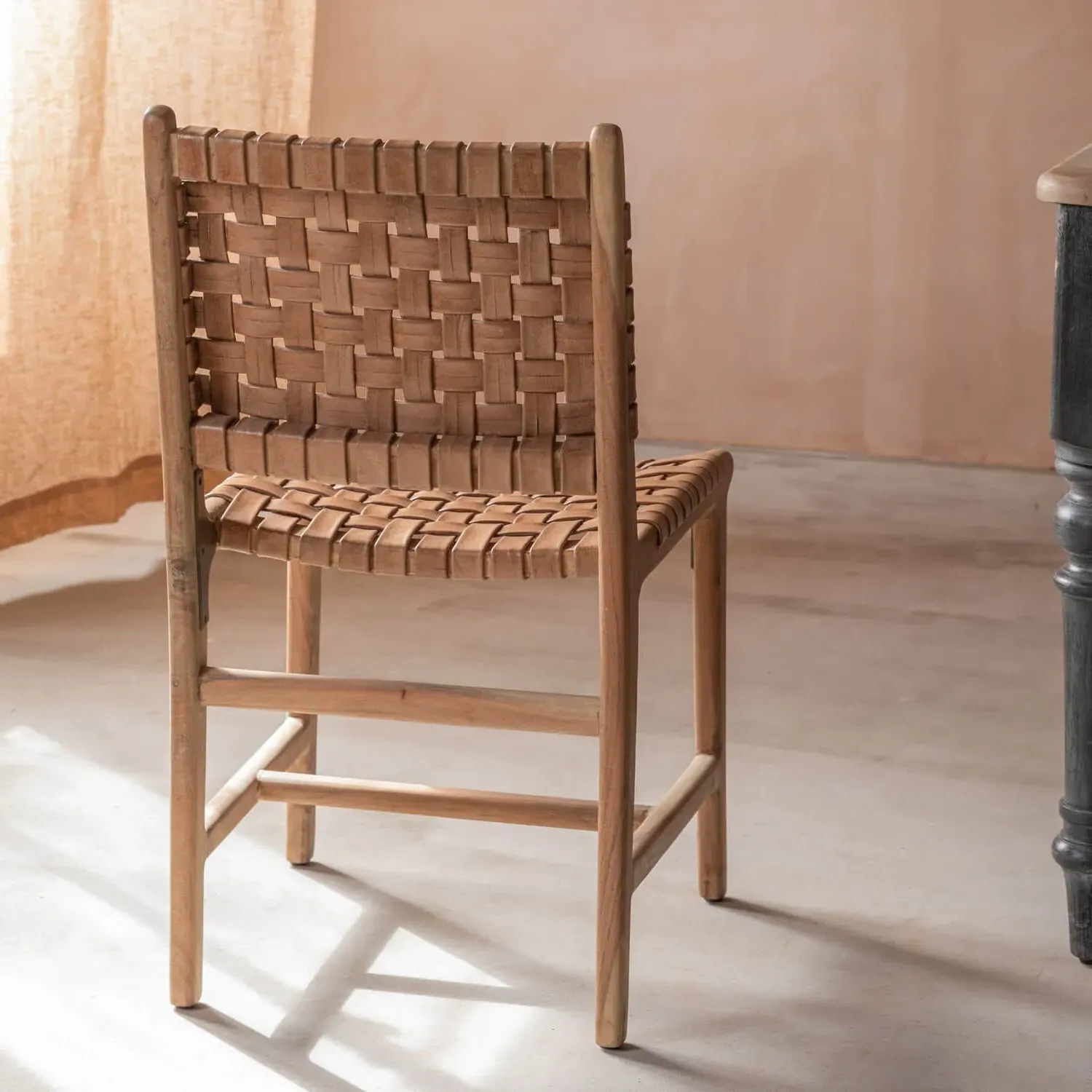 Leon Woven Leather Chair - Golden Brown, Acacia Wood