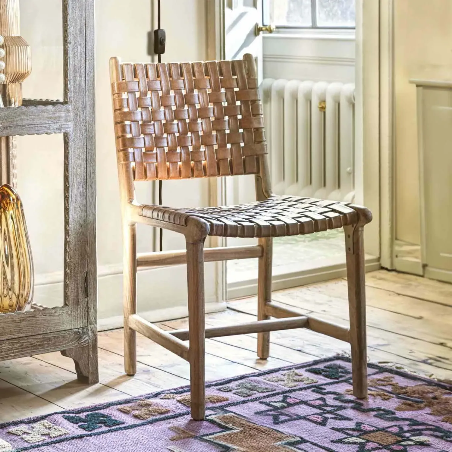 Leon Woven Leather Chair - Golden Brown, Acacia Wood image