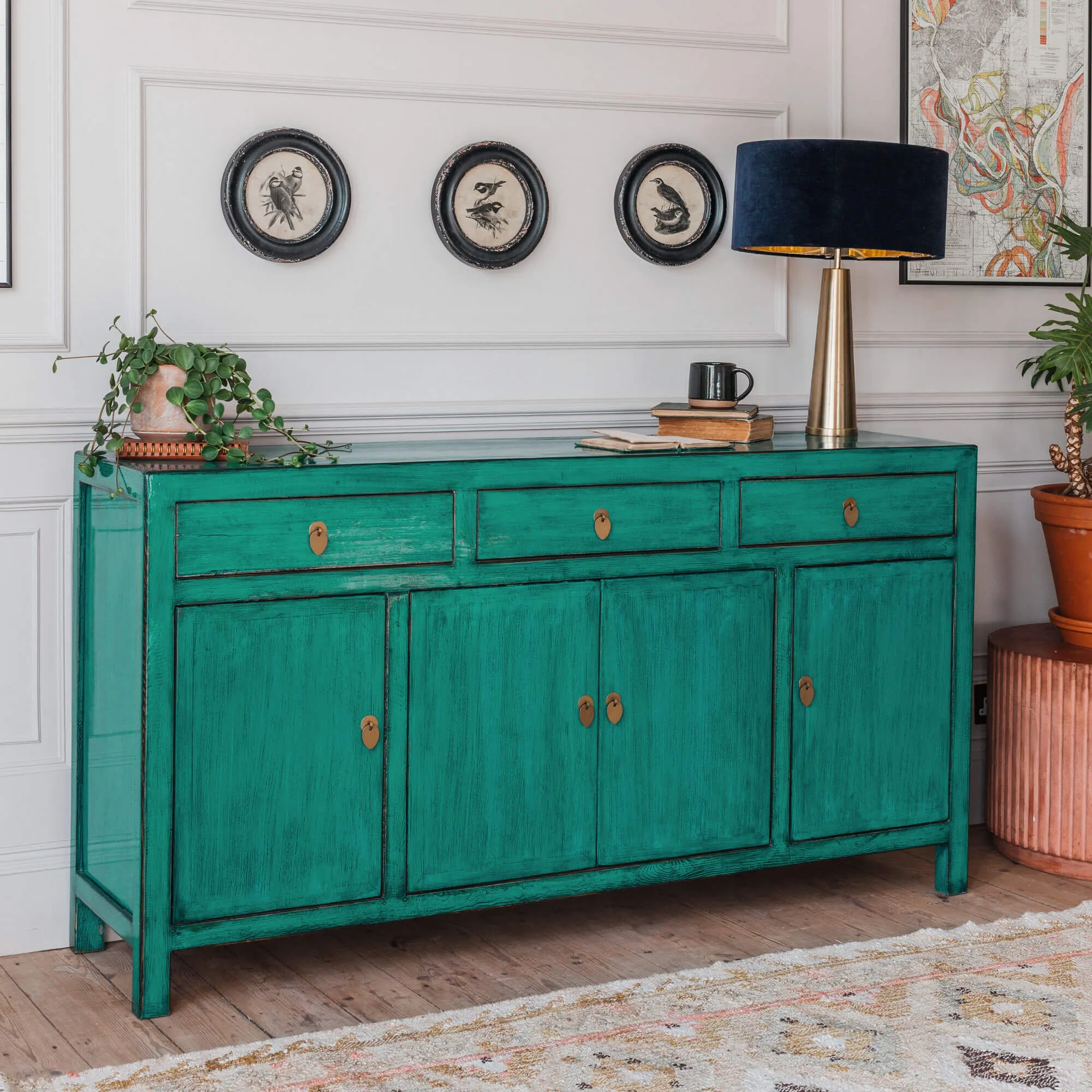Leshan Four Door Three Drawer Sideboard - Turquoise, Pine