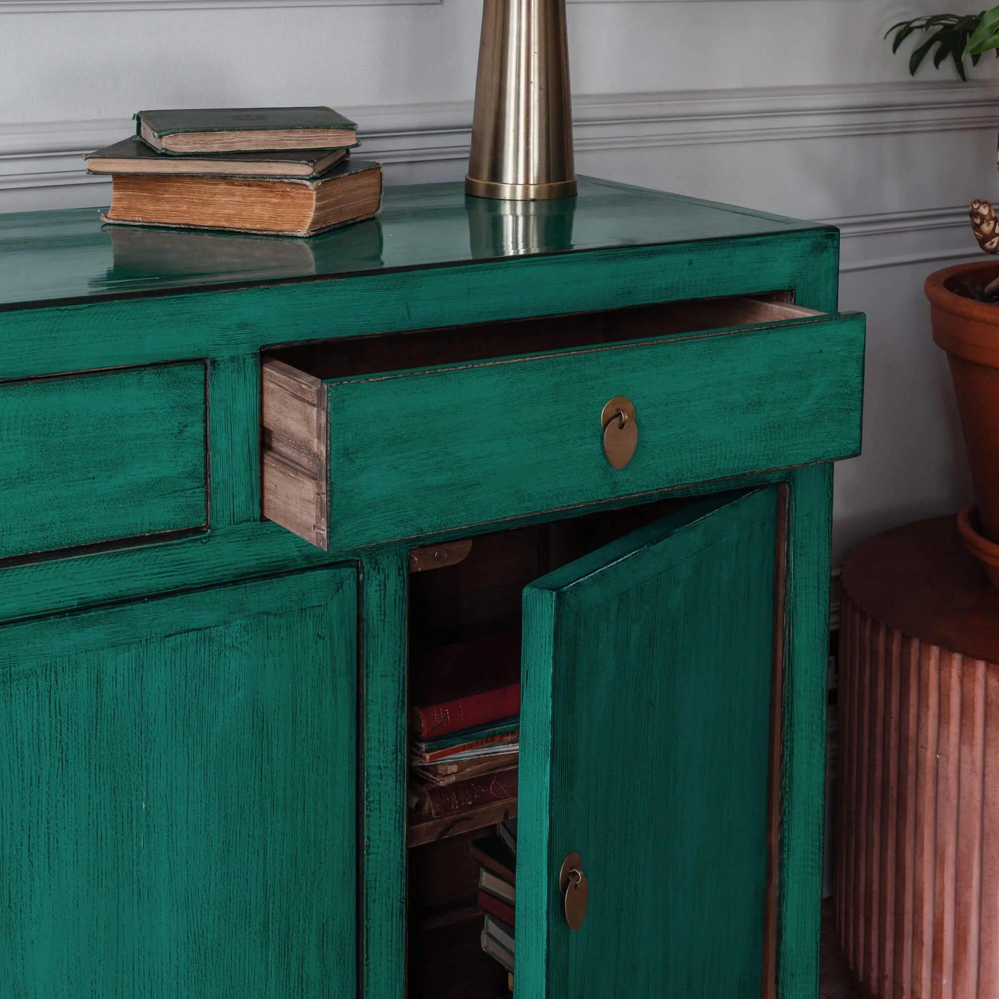 Leshan Four Door Three Drawer Sideboard - Turquoise, Pine