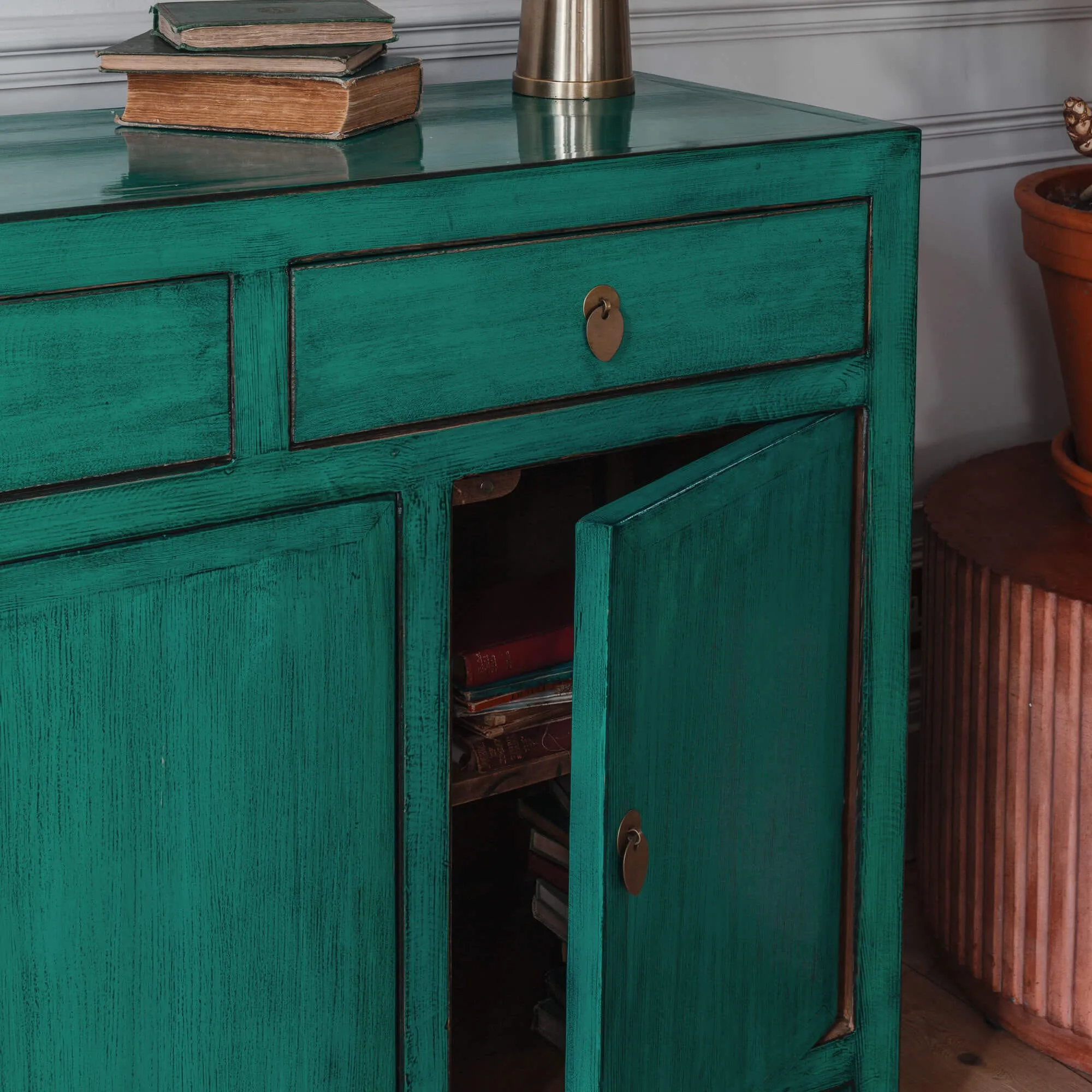 Leshan Four Door Three Drawer Sideboard - Turquoise, Pine