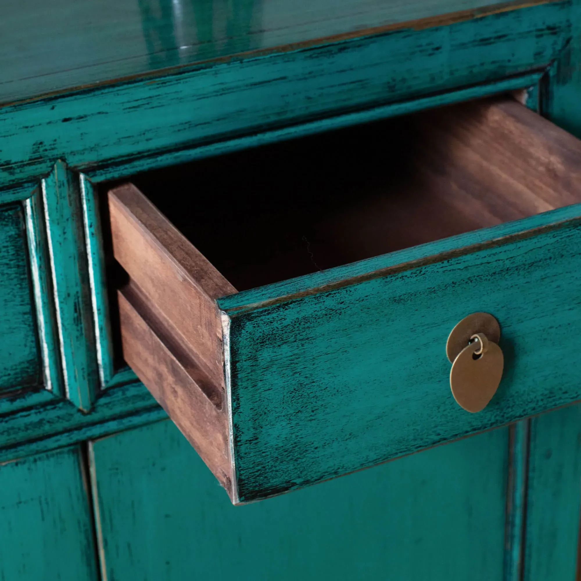 Leshan Peacock Small Two Door Two Drawer Sideboard - Turquoise, Pine