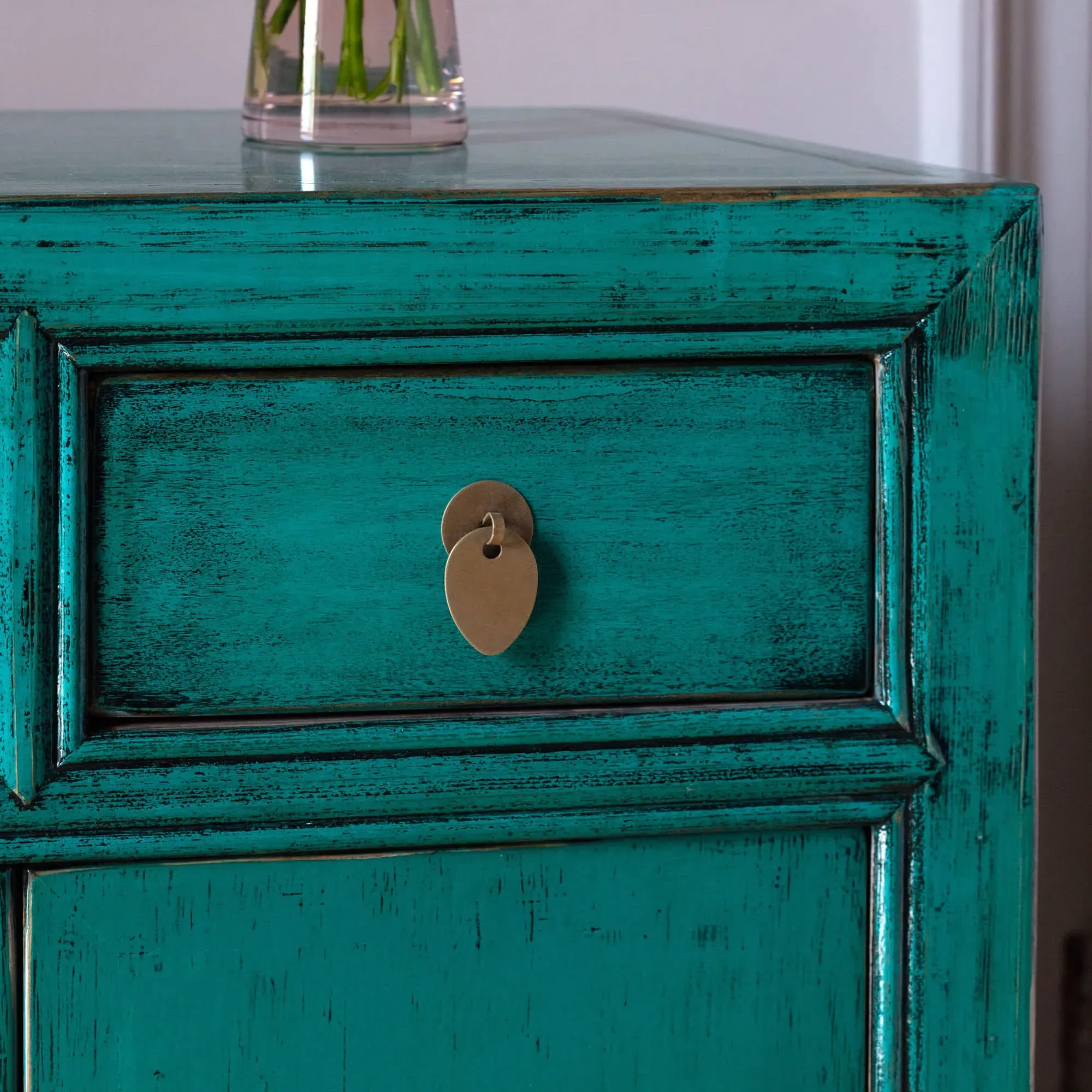 Leshan Peacock Small Two Door Two Drawer Sideboard - Turquoise, Pine