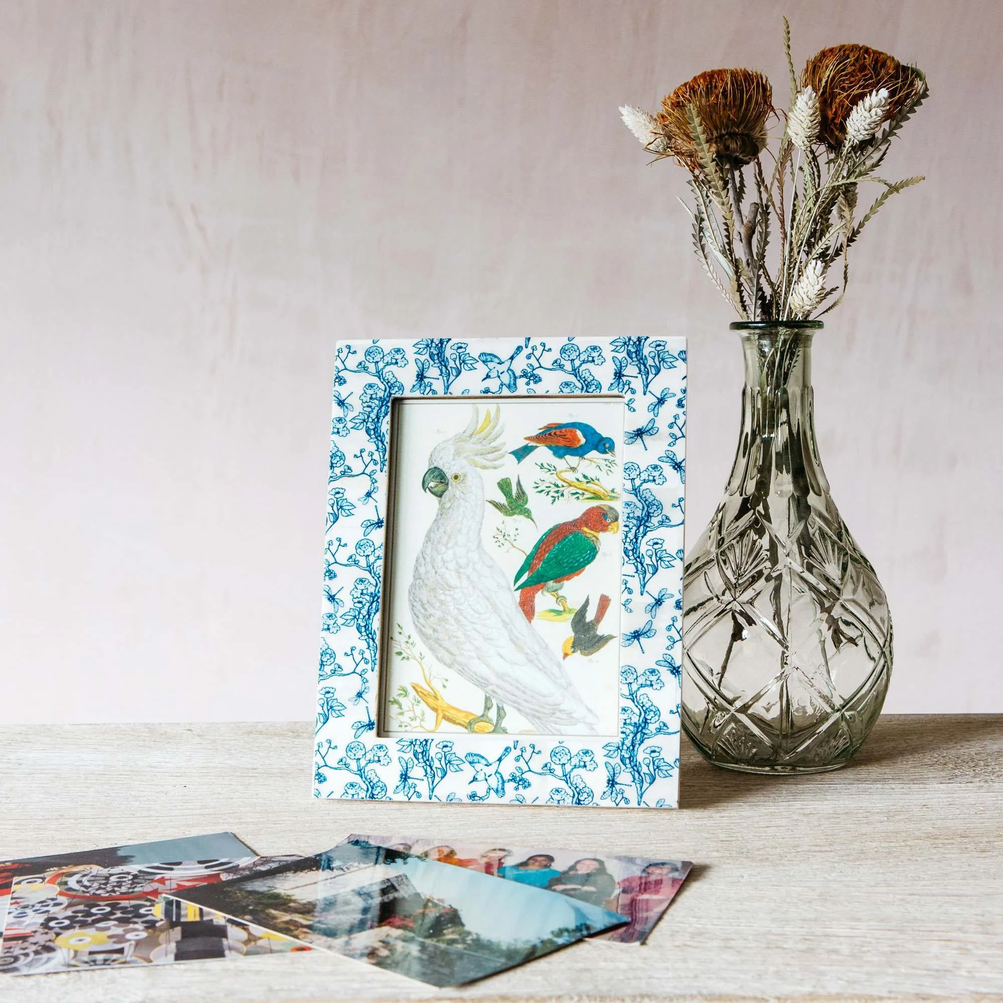 Light Blue Floral Print Bone Frame - Blue, Bone image