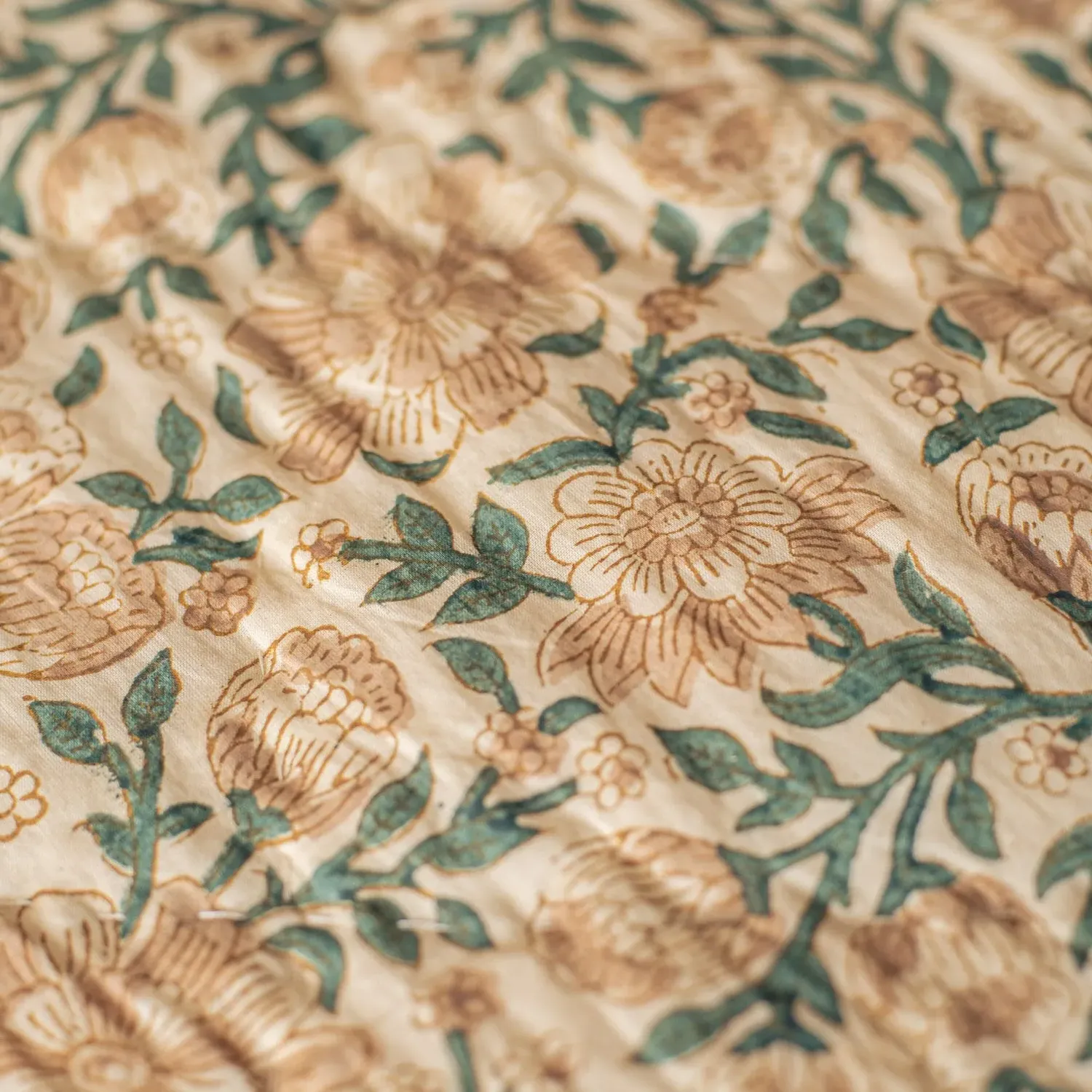 Lilia Block Printed King Size Quilt - Green, Cotton