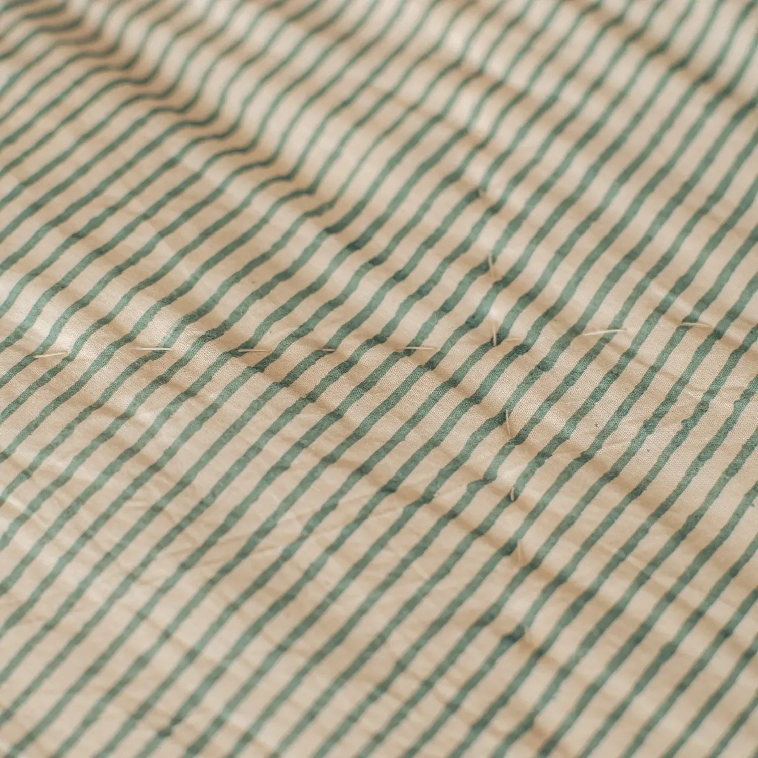 Lilia Block Printed King Size Quilt - Green, Cotton