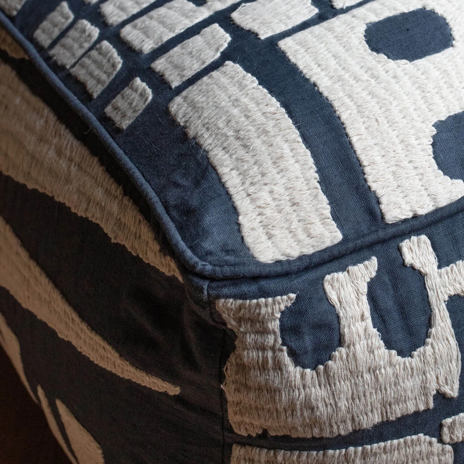 Lilou Abstract Pouffe - Navy, Linen