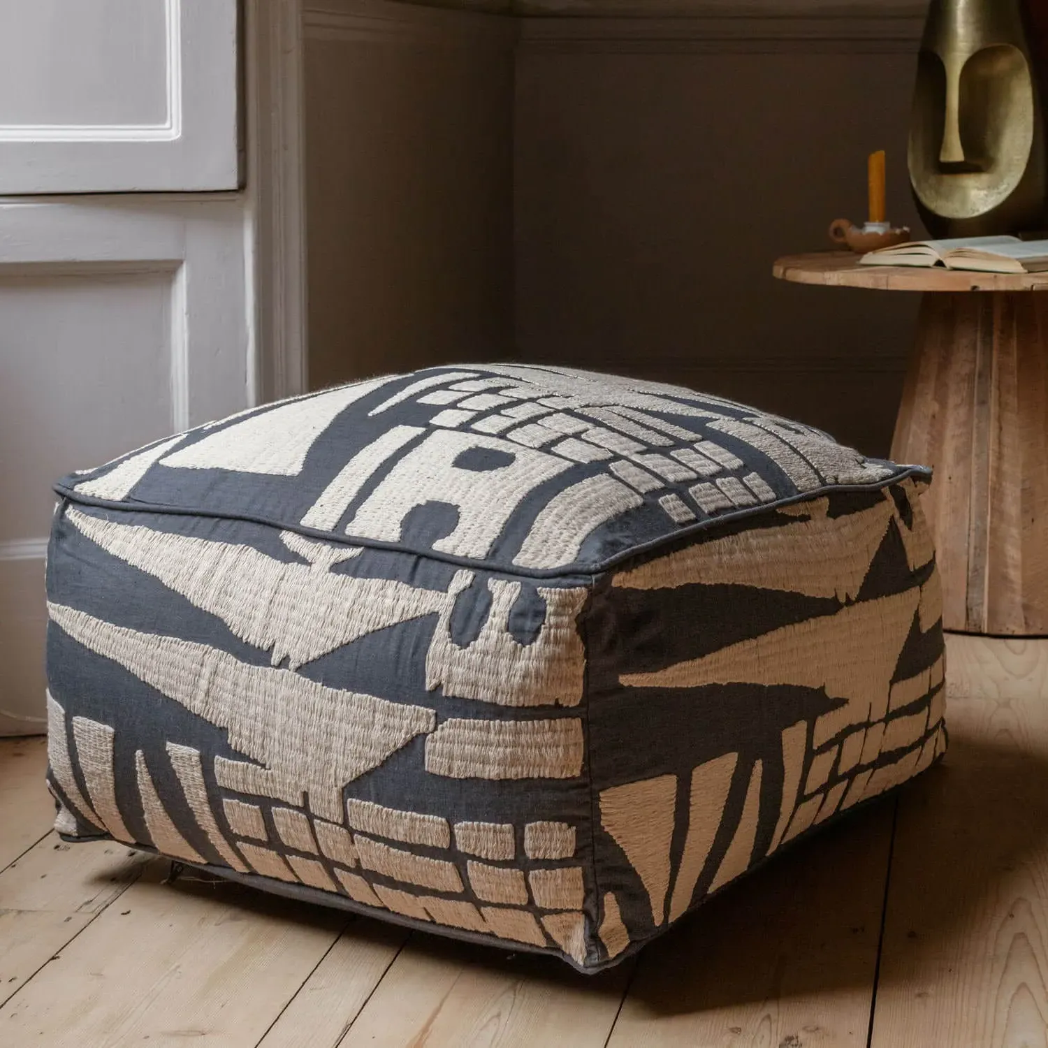 Lilou Abstract Pouffe - Navy, Linen image