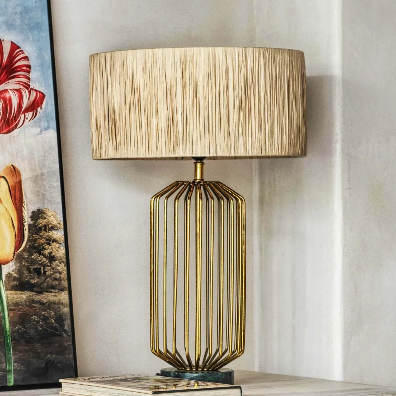 Linear Table Lamp - Antiqued Gold, Marble