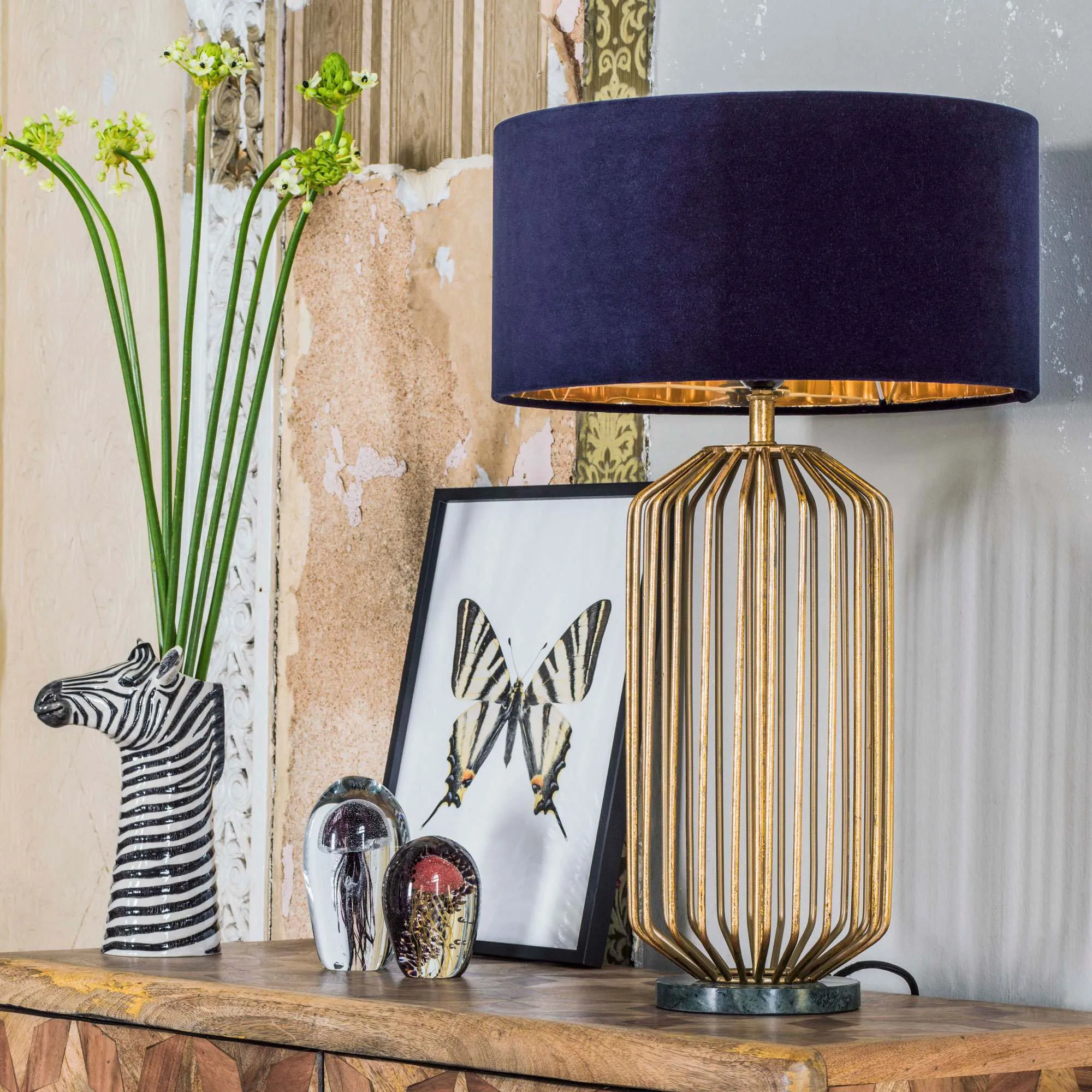 Linear Table Lamp - Antiqued Gold, Marble