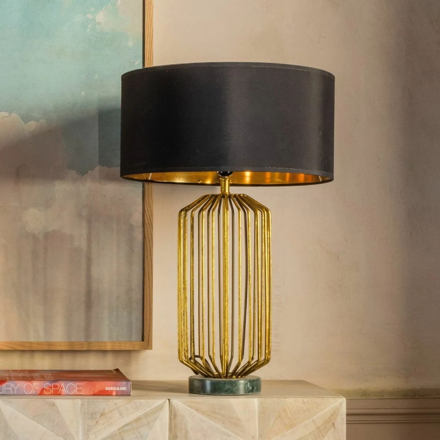 Linear Table Lamp - Antiqued Gold, Marble