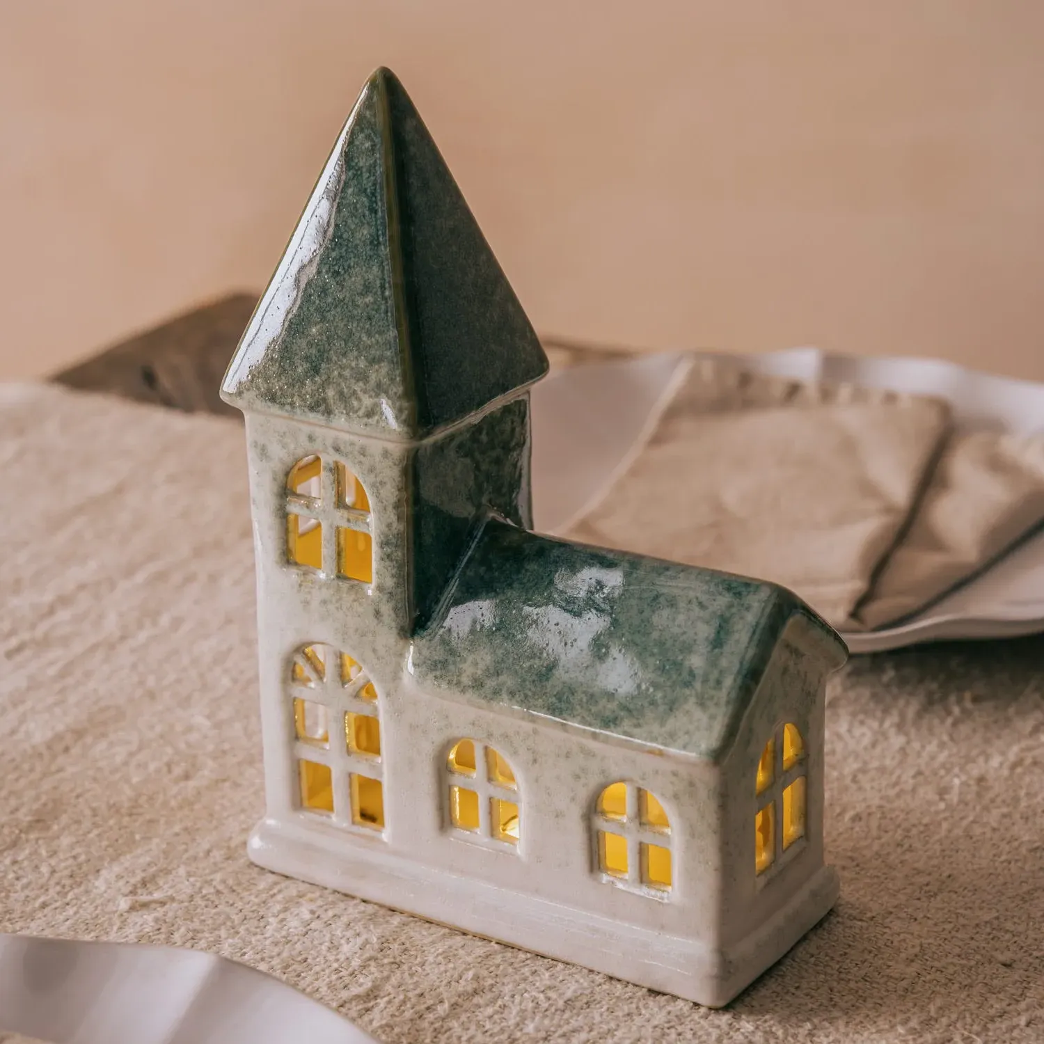 Lit Chapel Decoration - Green, Ceramic