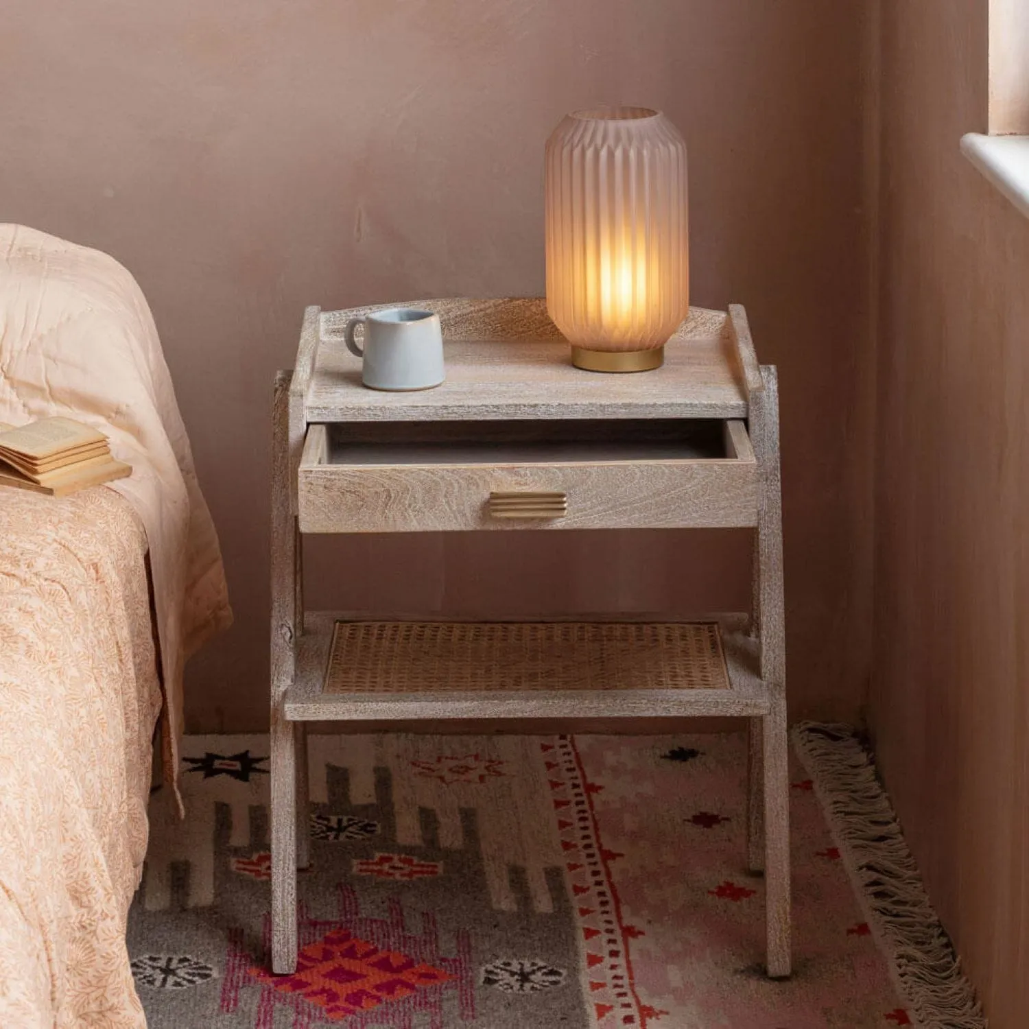 Loki Bedside Table - White-Washed, Mango Wood