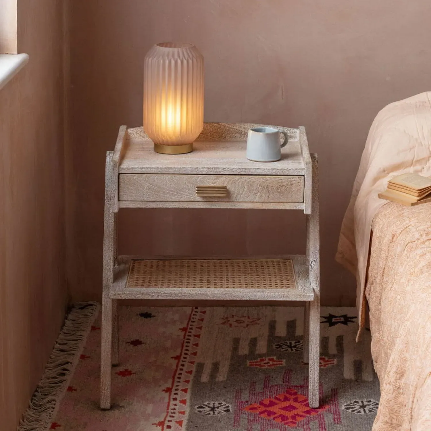 Loki Bedside Table - White-Washed, Mango Wood image