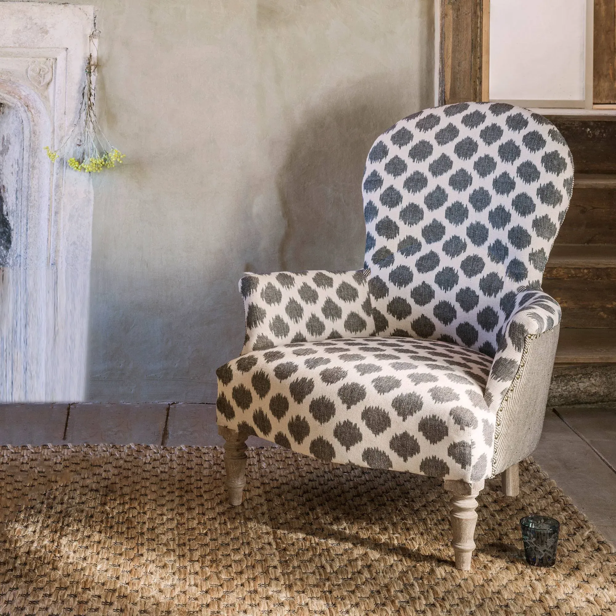 Louise Ikat Armchair - Natural Linen