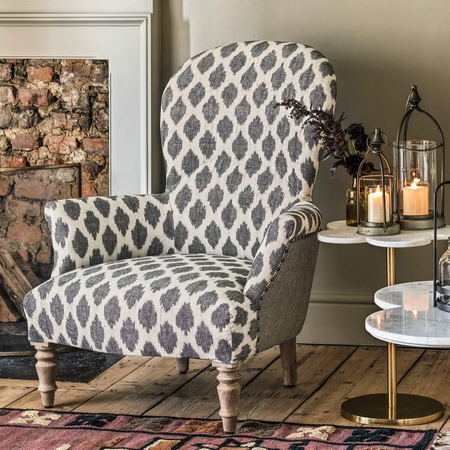 Louise Ikat Armchair - Natural Linen image