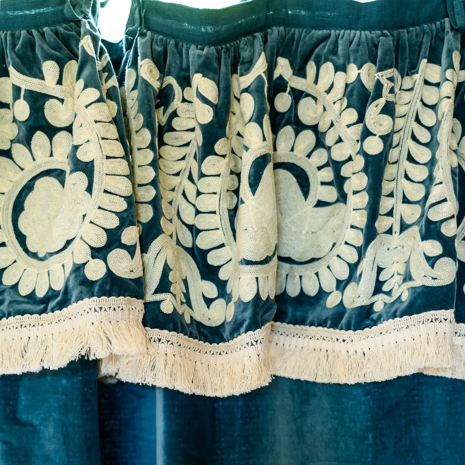 Lucia Frill Velvet Single Curtains - Smoke Blue