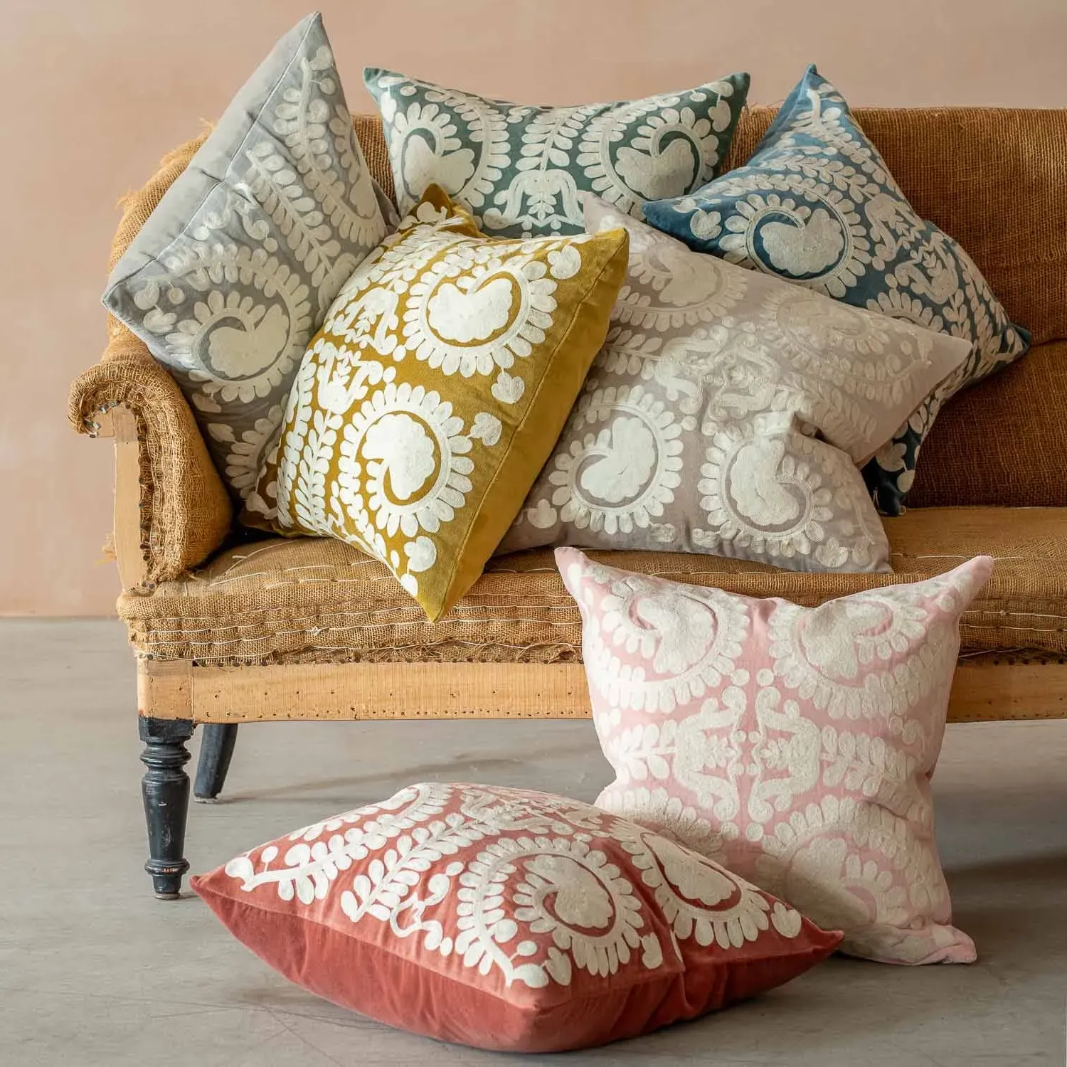 Lucia Large Square Cushion - Dark Sage, Velvet