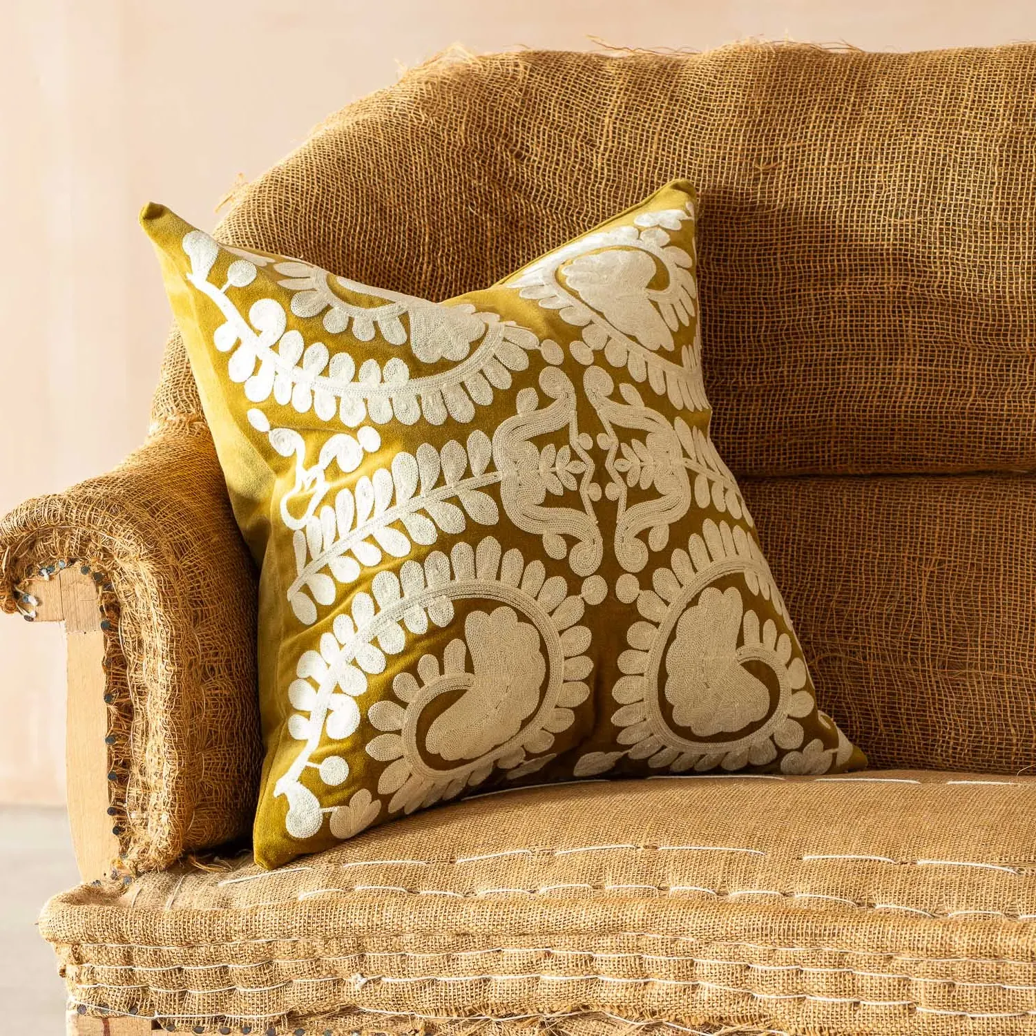 Lucia Large Square Cushion - Sand, Velvet