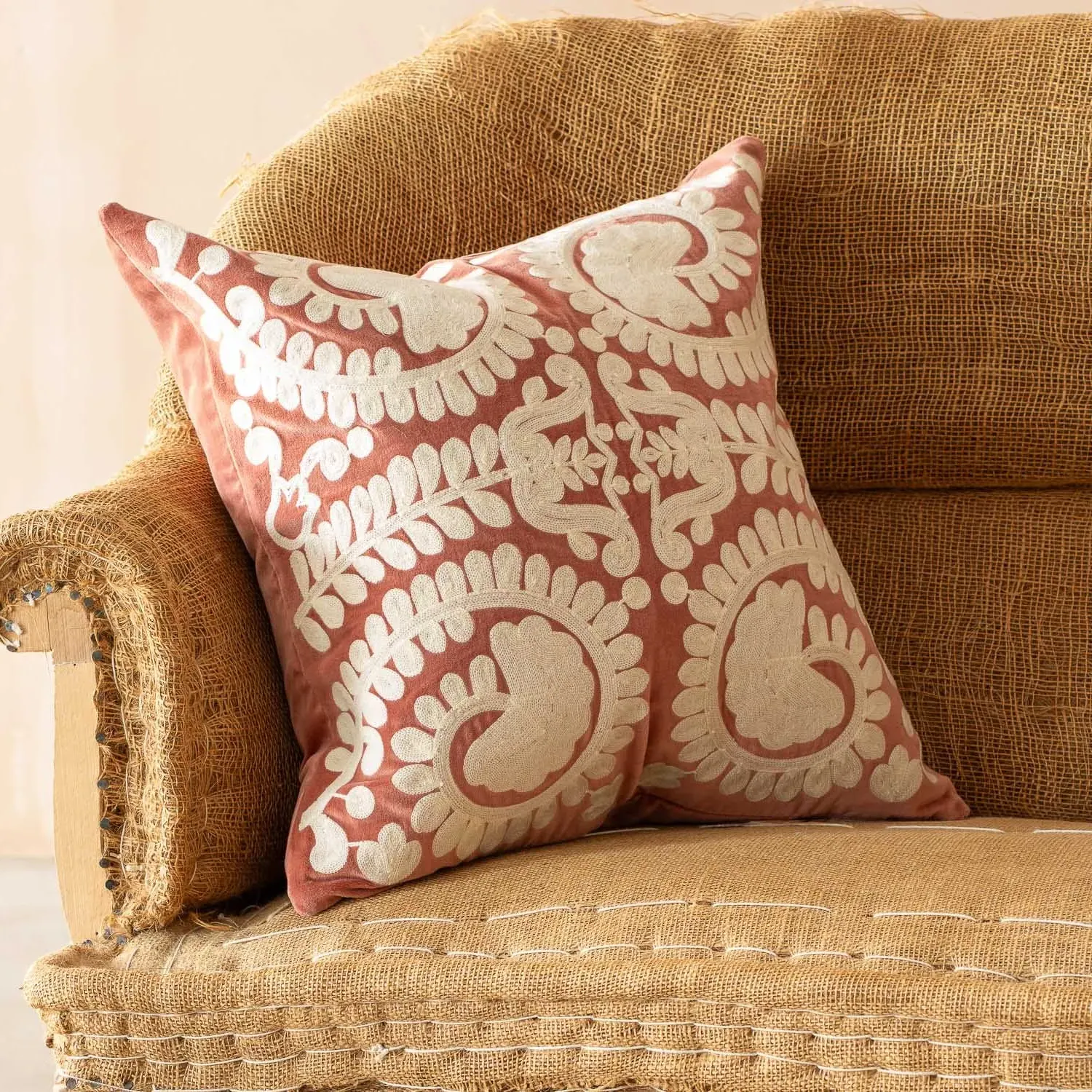 Lucia Large Square Cushion - Sand, Velvet
