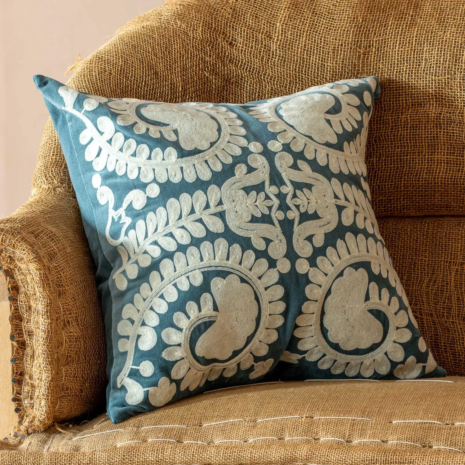 Lucia Large Square Cushion - Sand, Velvet