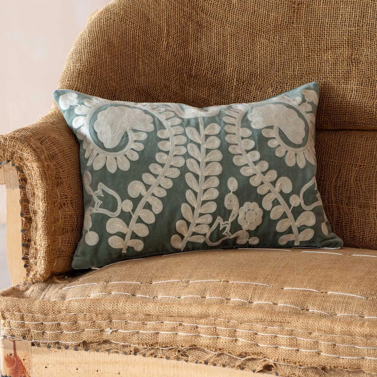 Lucia Rectangular Cushion - Dark Sage, Velvet