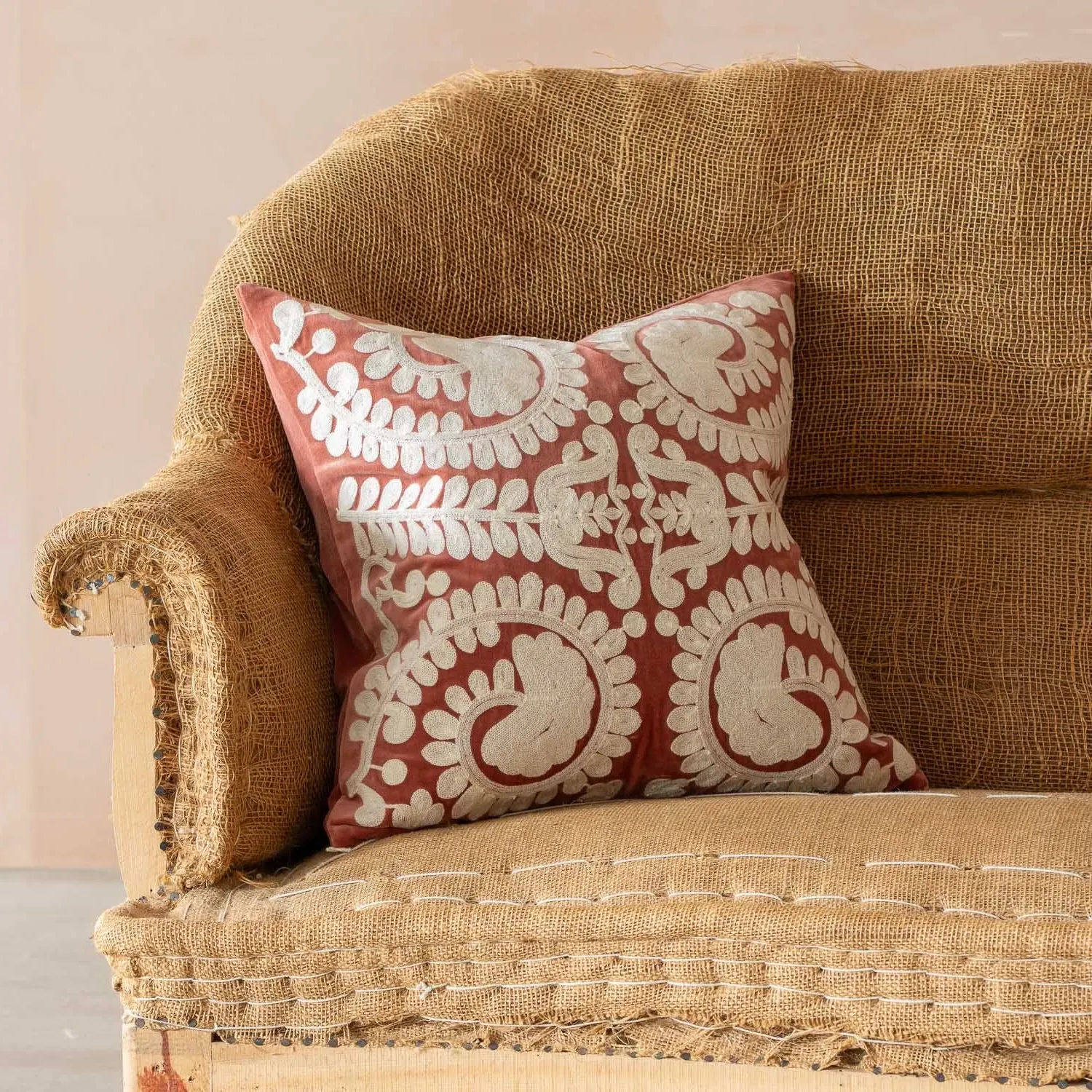 Lucia Small Square Cushion - Burnt Sienna, Velvet