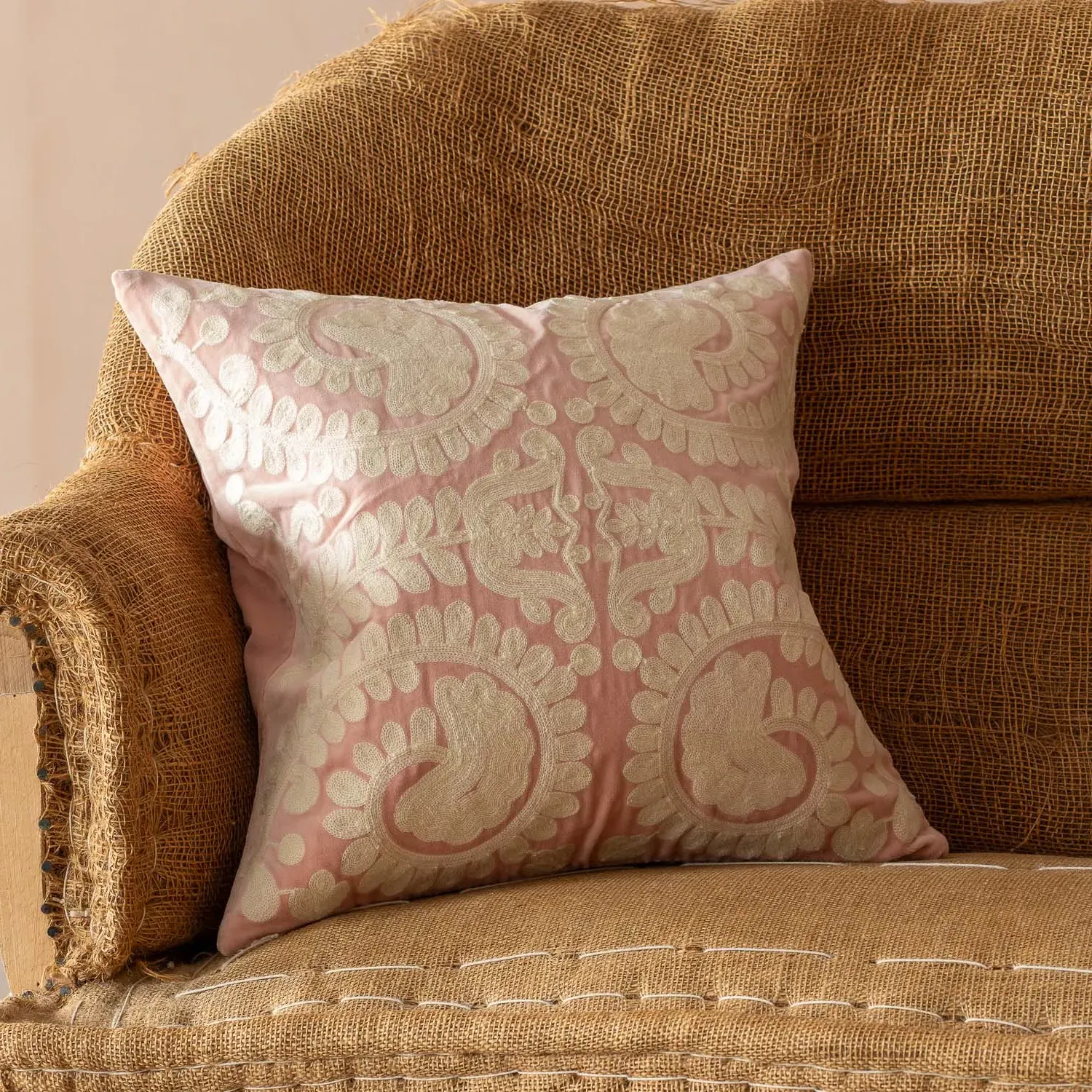 Lucia Small Square Cushion - Rose, Velvet