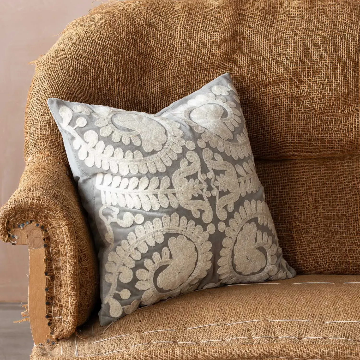 Lucia Small Square Cushion - Smoke Blue, Velvet