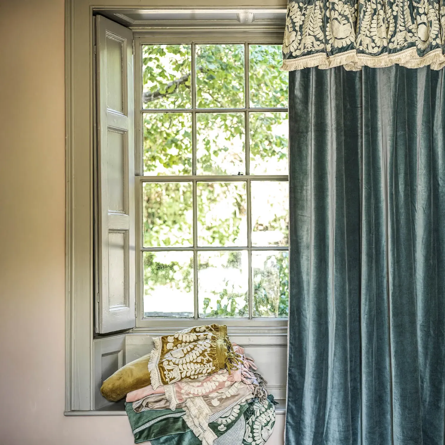 Lucia Velvet Curtain - Smoke Blue, Cotton image