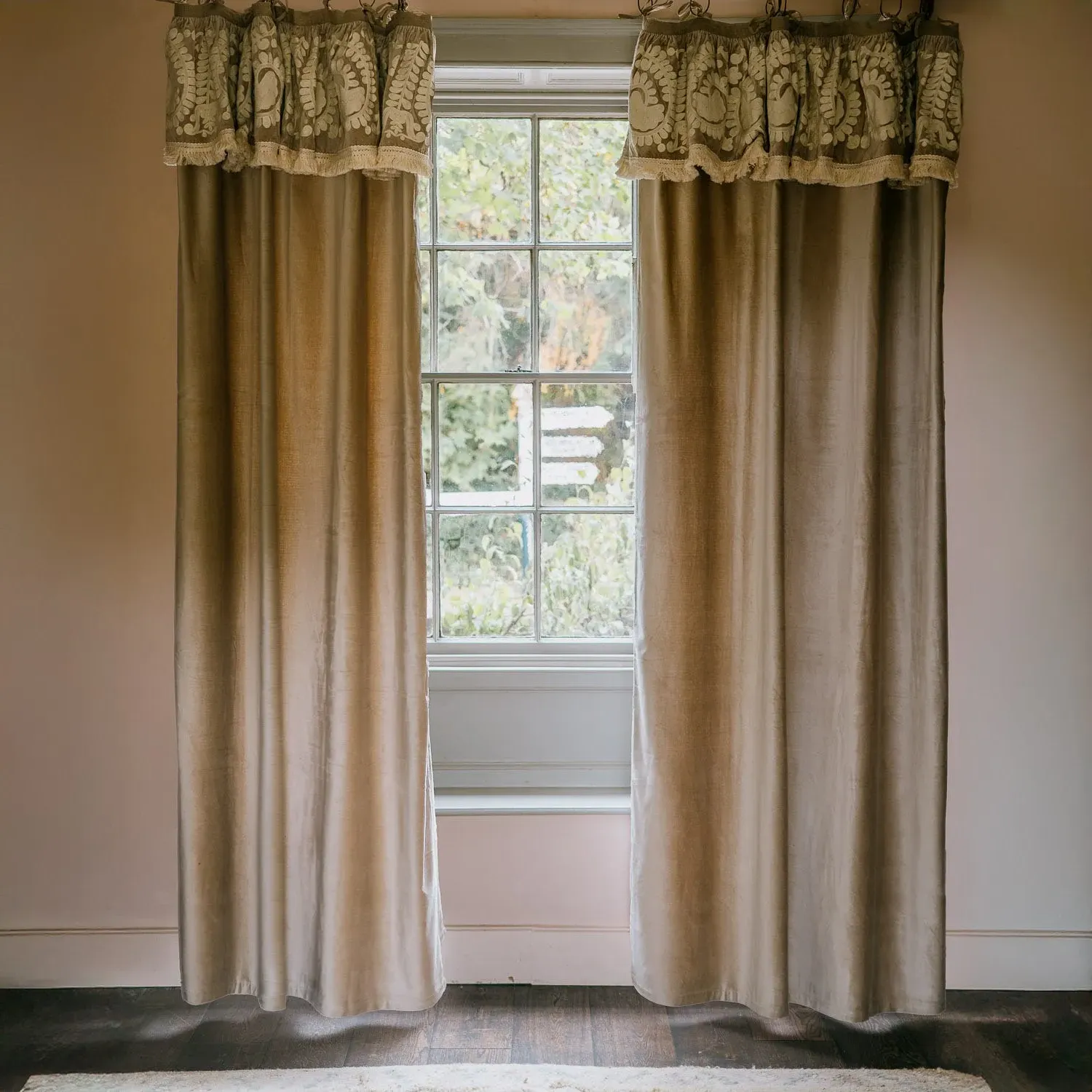 Lucia Velvet Curtain with Embroidered Design - Mustard