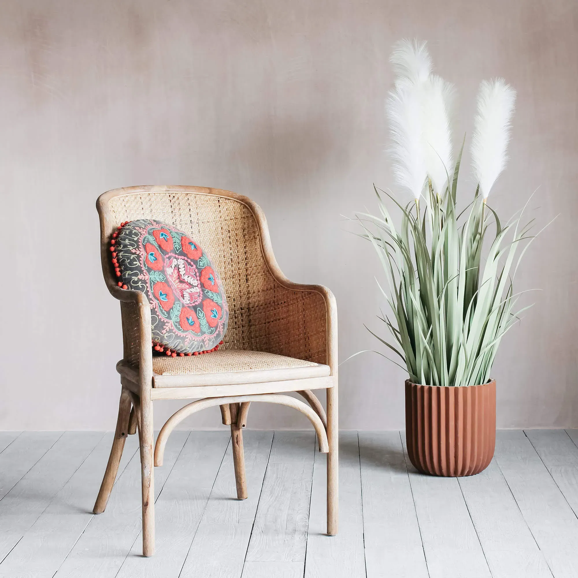 Lucien Wicker Armchair - Rubber Wood, Rattan
