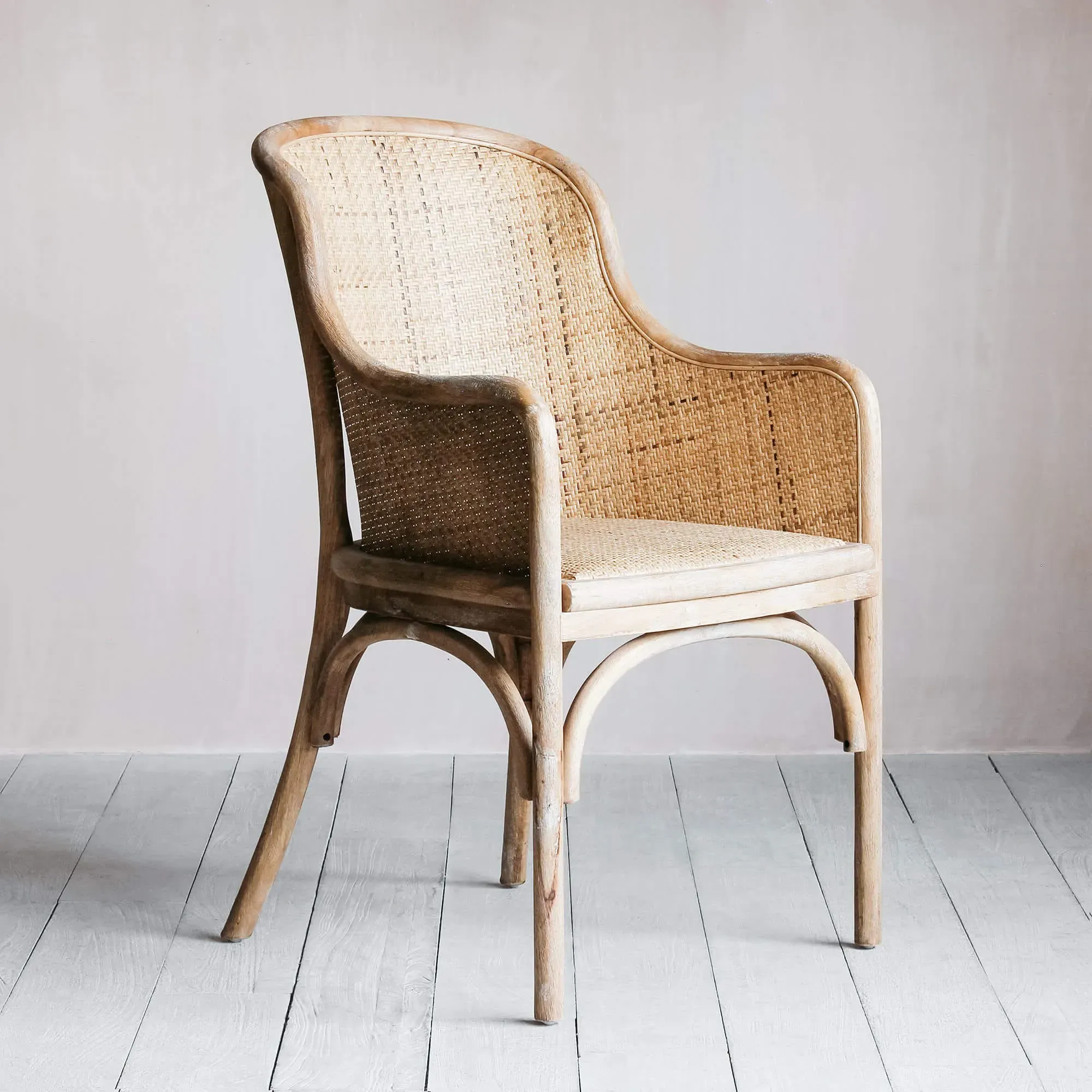 Lucien Wicker Armchair - Rubber Wood, Rattan