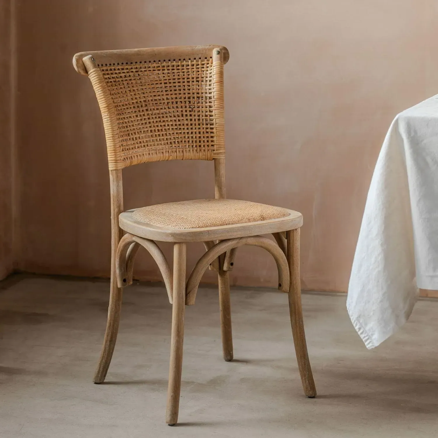 Lucien Wicker Dining Chair - Rubber Wood, Rattan