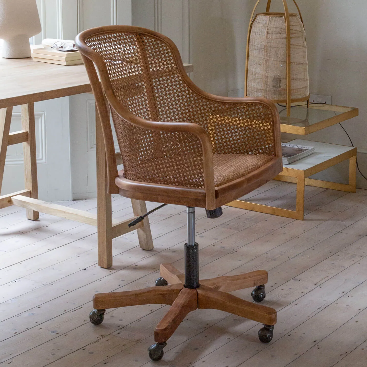 Lucien Wicker Office Chair - Birch Wood, Rattan
