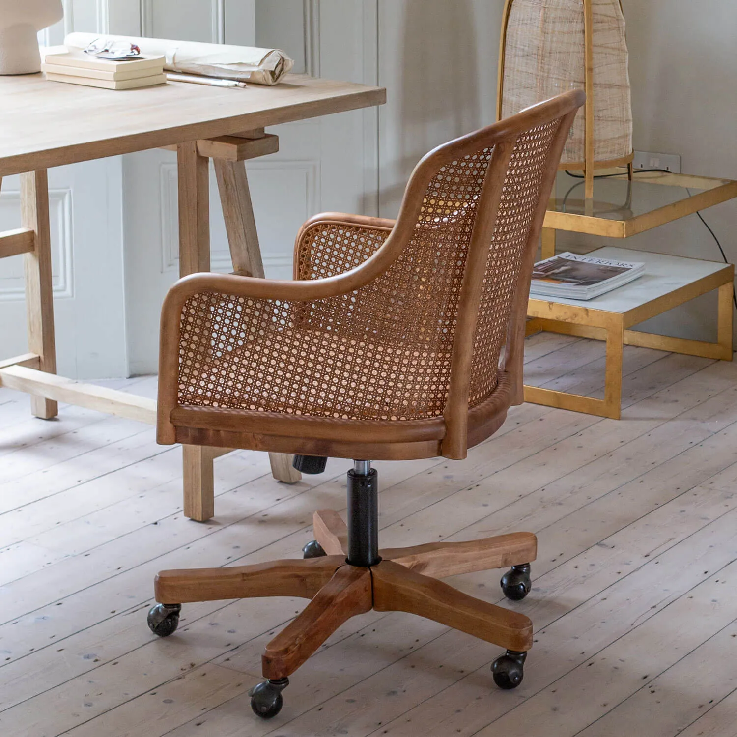 Lucien Wicker Office Chair - Birch Wood, Rattan