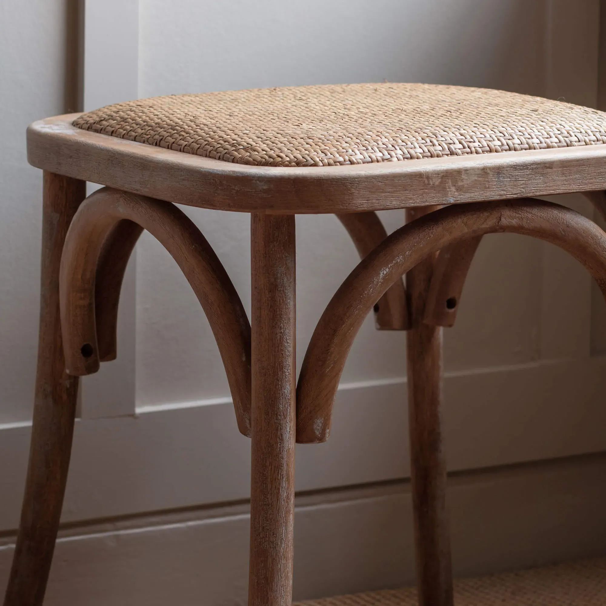 Lucien Wicker Stool - Rubber Wood, Rattan