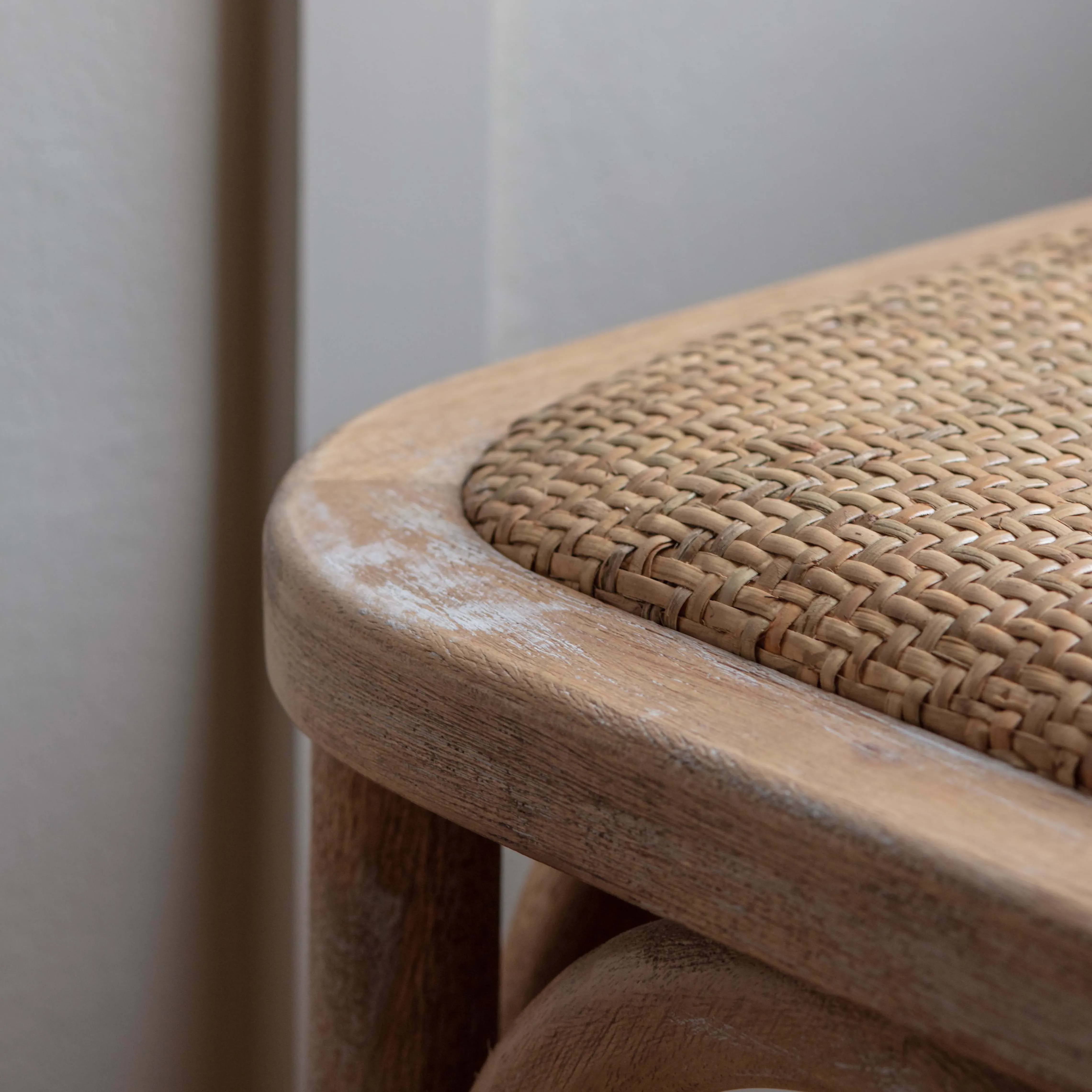 Lucien Wicker Stool - Rubber Wood, Rattan